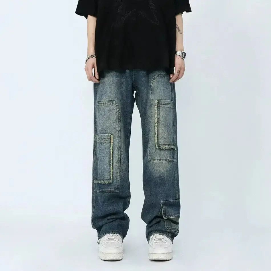 Japanese Brand Retro washed multi pocket straight leg jeans Size US 32 / EU 48 - 3 Thumbnail