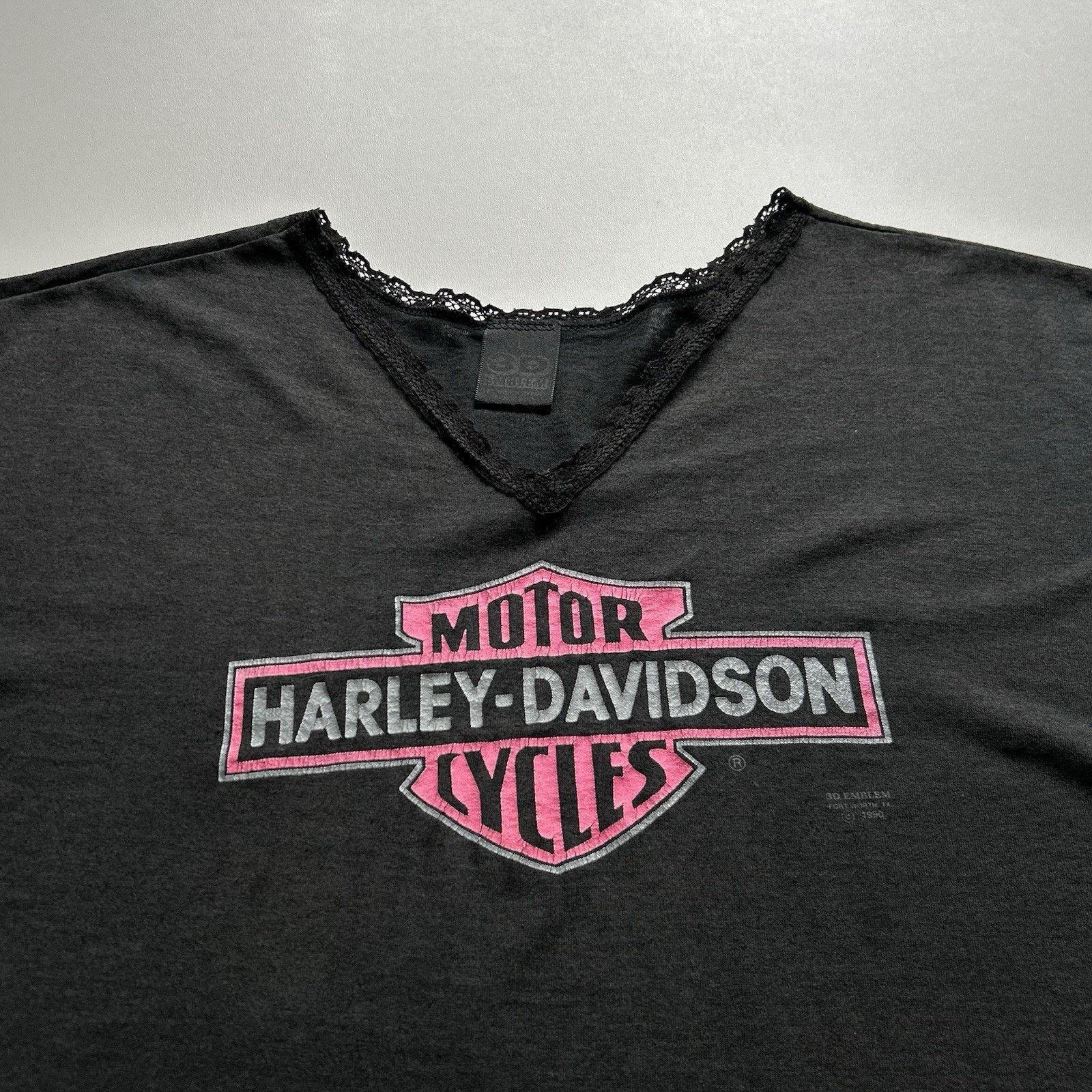 Vintage 90s Harley Davidson 3D Emblem Crop Top Shirt Large