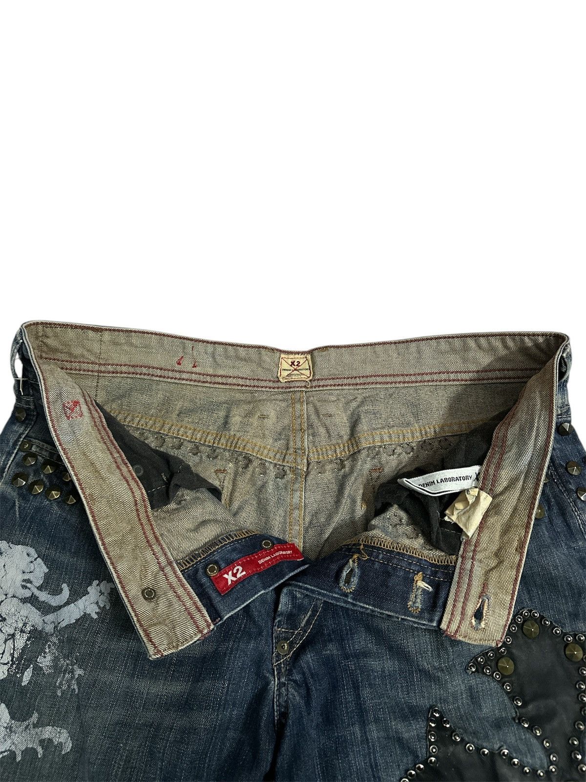 Rick Owens Distressed 2000s X2 Denim Studded Baggy Jeans Y2K Goa Lgb Size US 37 - 4 Thumbnail