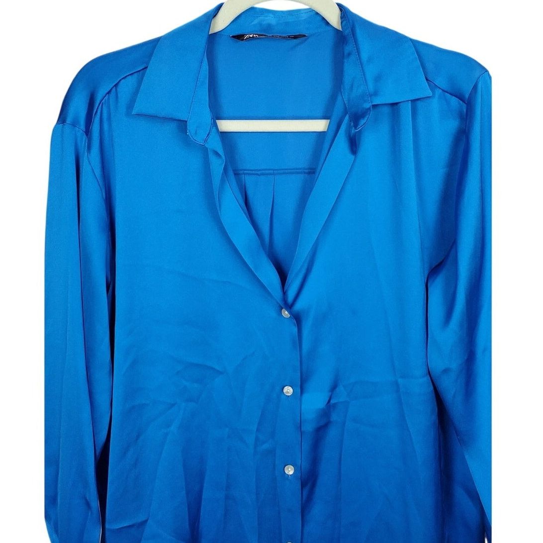 Zara Zara Blue Silky Button Up Blouse Long Sleeve Collared S Size S / US 4 / IT 40 - 3 Thumbnail