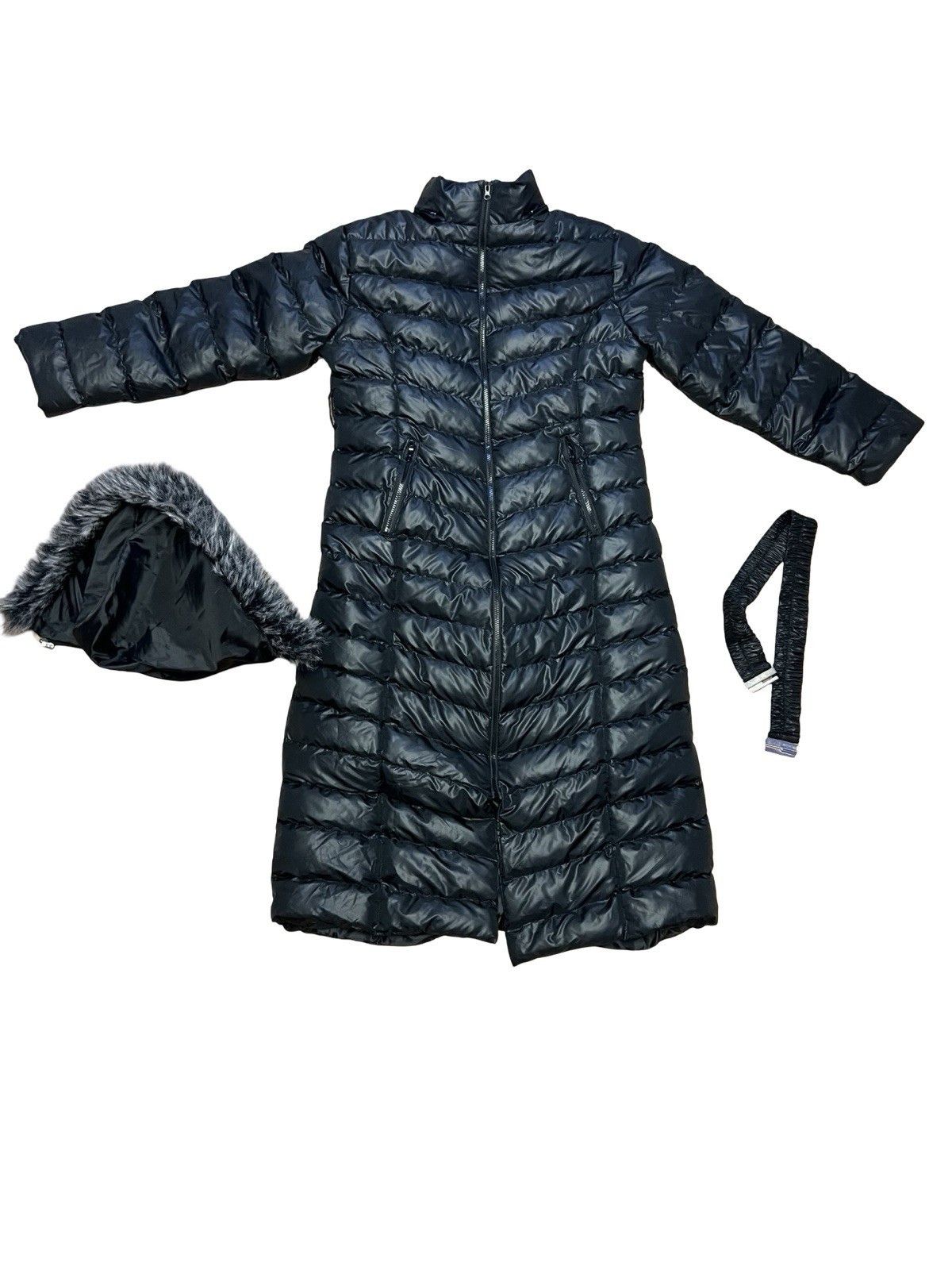 Other Women’s Long Puffer Coat S Black Belted Fur Detachable Hood Size S / US 4 / IT 40 - 2 Thumbnail