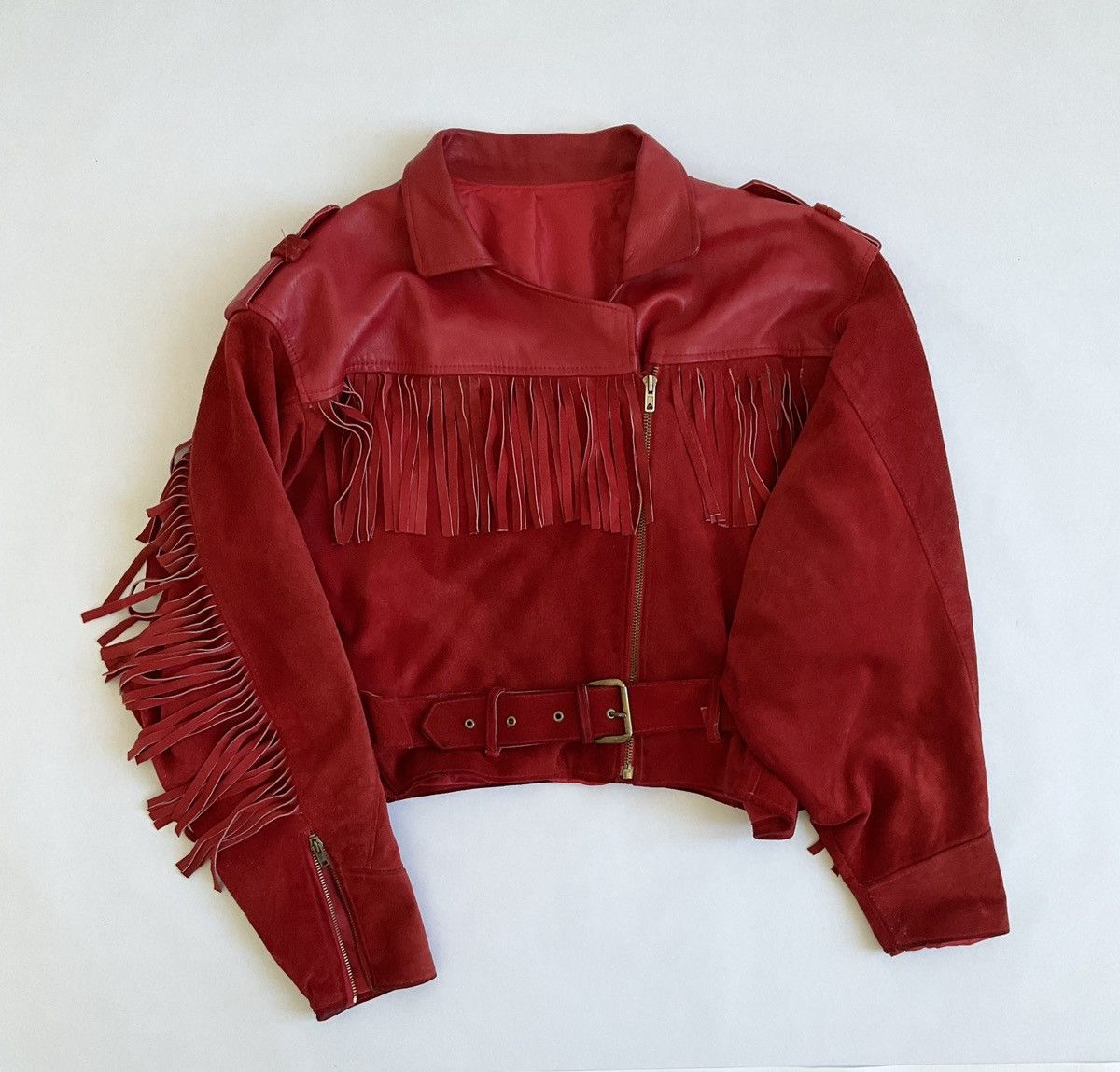 Vintage Vintage red leather jacket with bangs Size L / US 10 / IT 46 - 14 Thumbnail