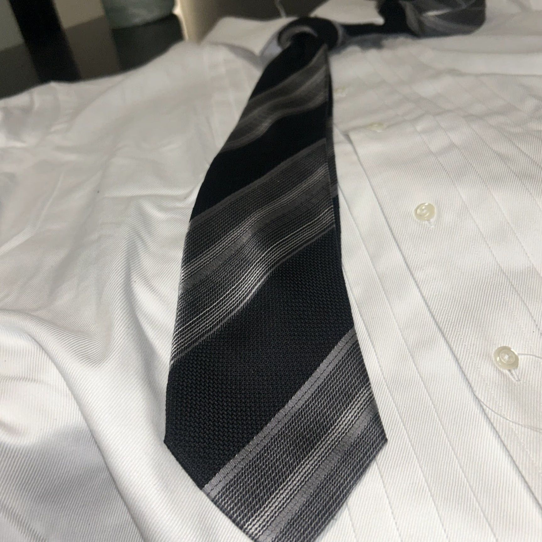 Emporio Armani VTG Emporio Armani Tie Silk Striped Repp Blk Blue Made In Italy Men’s Wide Tie 100% Silk Designer Italy Mens Size ONE SIZE - 5 Thumbnail