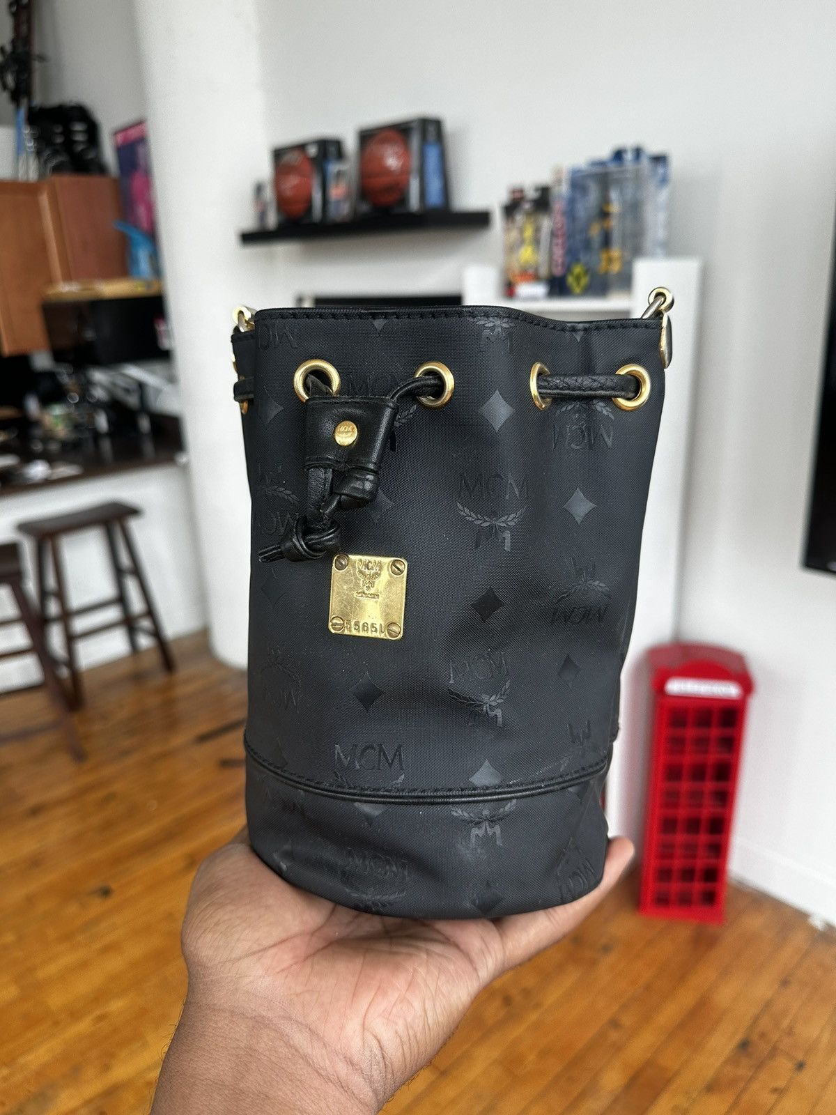image of Vintage MCM Black Nylon Bucket Bag, Women's