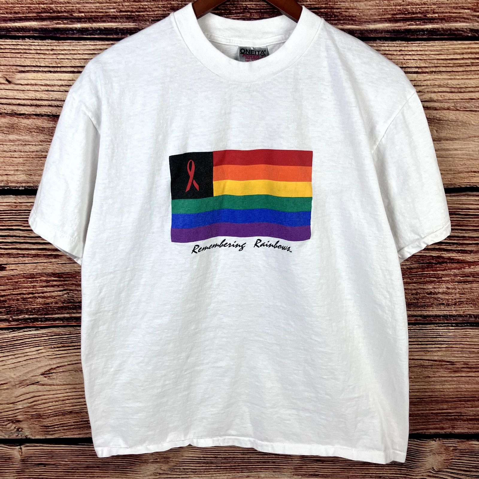 Vintage Vintage 1990s Remembering Rainbows Pride Flag T-shirt Size US M / EU 48-50 / 2 - 2 Thumbnail