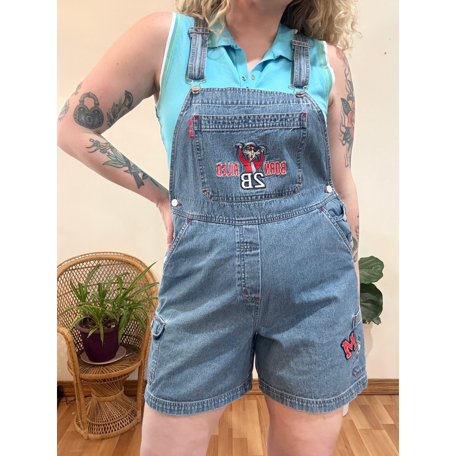 Other 90s Y2K Maxine Embroidered Shortalls Size 36" / US 14 / IT 50 - 1 Thumbnail