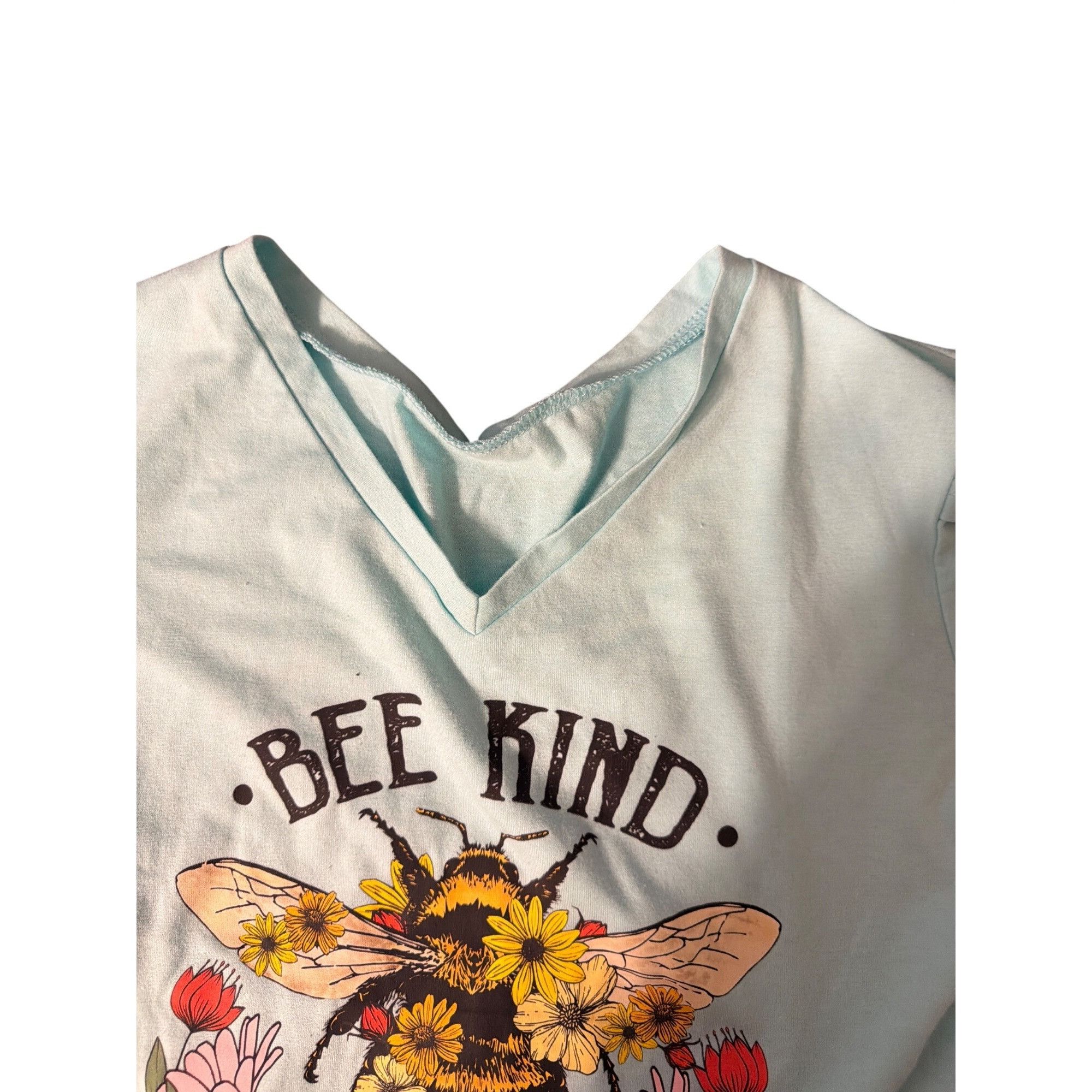 Other Bee Kind V Neck T Shirt Light Green Blue Floral Flower Graph Size S / US 4 / IT 40 - 4 Thumbnail