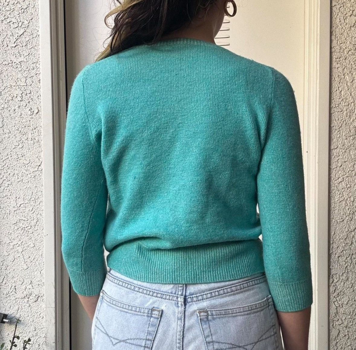 J.Crew TURQUOISE Y2K 3/4 SLEEVE CASHMERE SWEATER Size S / US 4 / IT 40 - 2 Thumbnail