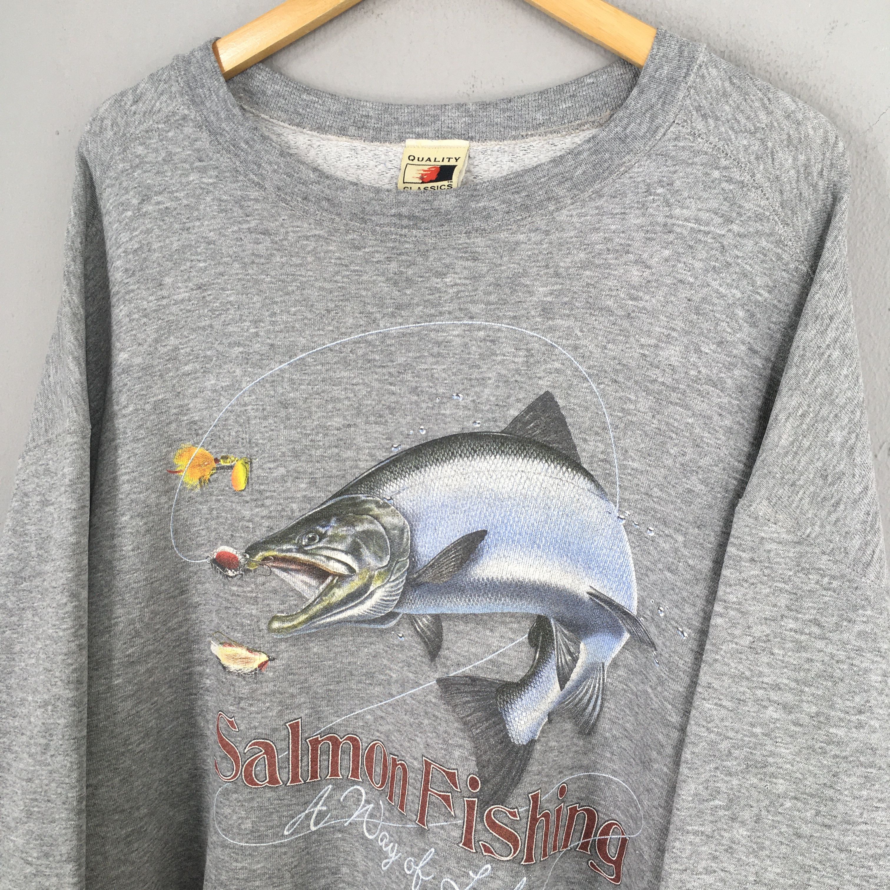 Habitat Vintage 90s Salmon Fishing Gray Sweatshirt 2XLarge Size US XXL / EU 58 / 5 - 3 Thumbnail