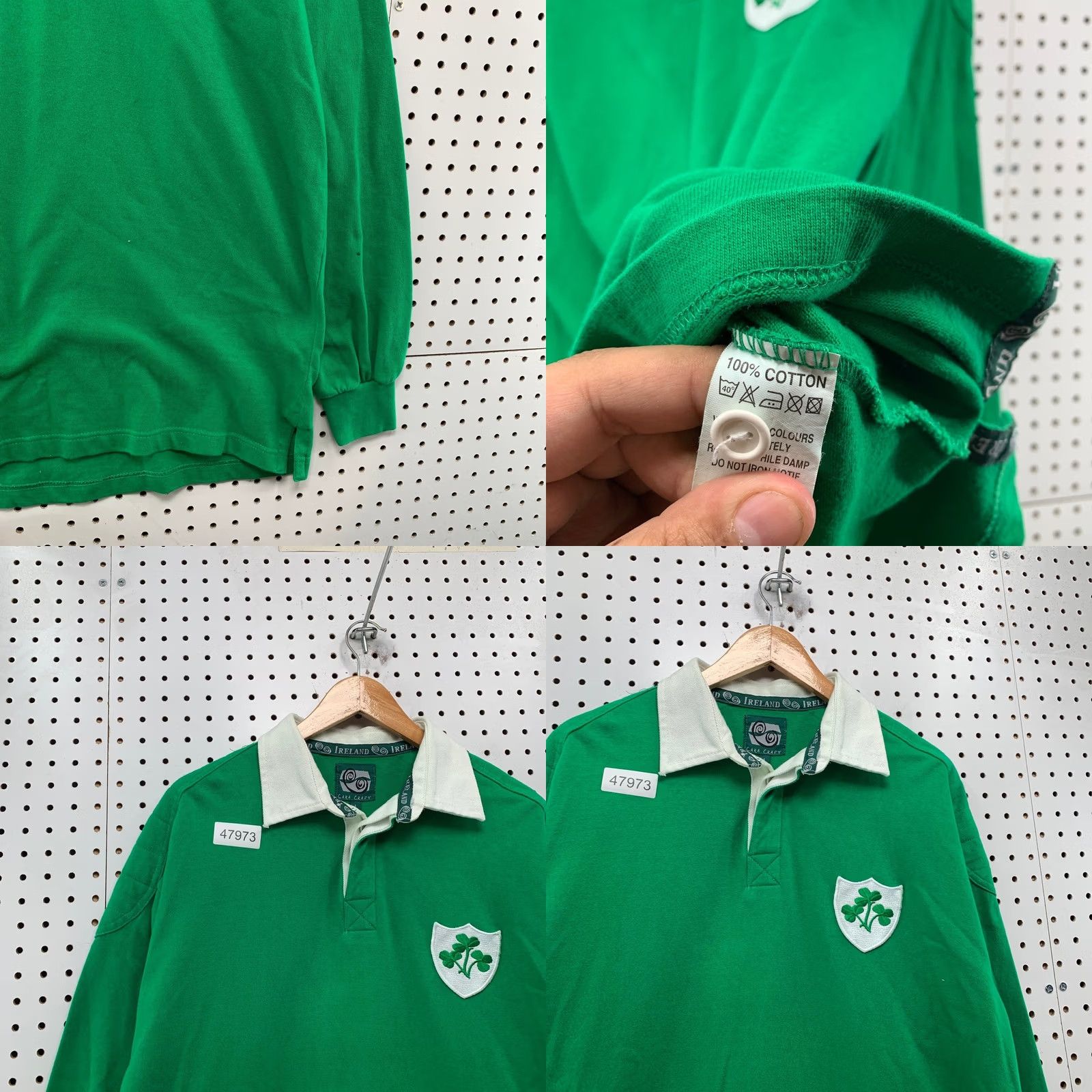 Vintage Ireland Rugby Polo Shirt Mens L Green Embroidered Cara Craft Thick Cotton Size US L / EU 52-54 / 3 - 8 Thumbnail
