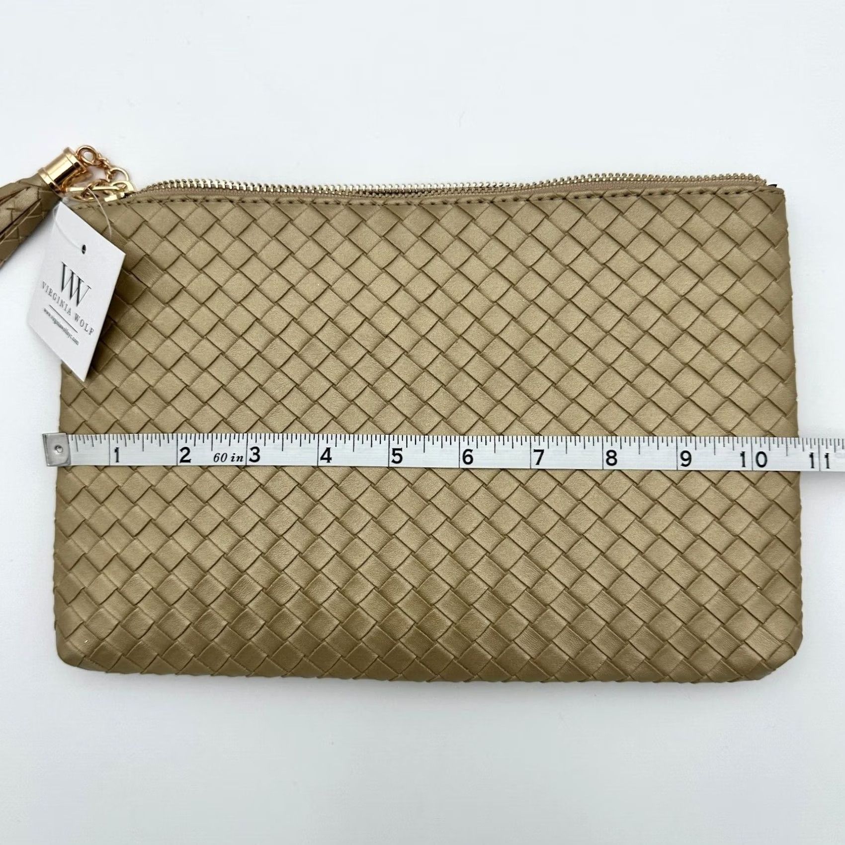 Vintage Virginia Wolf Pouch Metallic Gold Mimi Woven Faux Leather Clutch Tassel Chain Women Small Size ONE SIZE - 5 Thumbnail