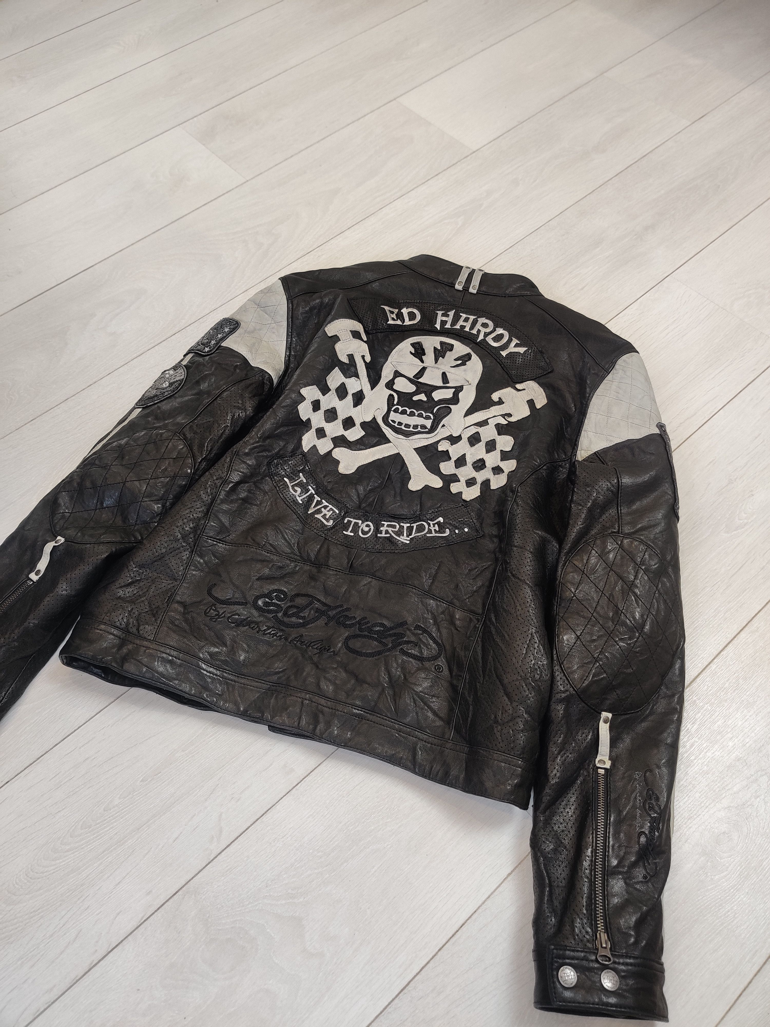 Ed Hardy Ed Hardy Leather Biker Jacket Live to Ride Size US L / EU 52-54 / 3 - 10 Thumbnail