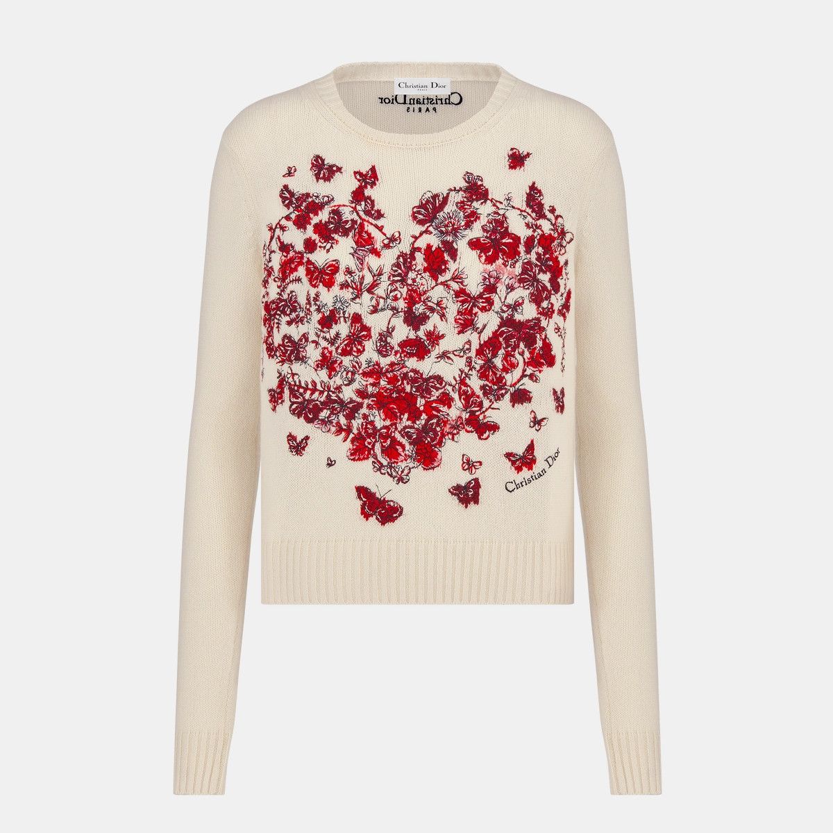 Dior o1bcso1str0225 Embroidered Sweater in Ecru/Red Size M / US 6-8 / IT 42-44 - 1 Thumbnail