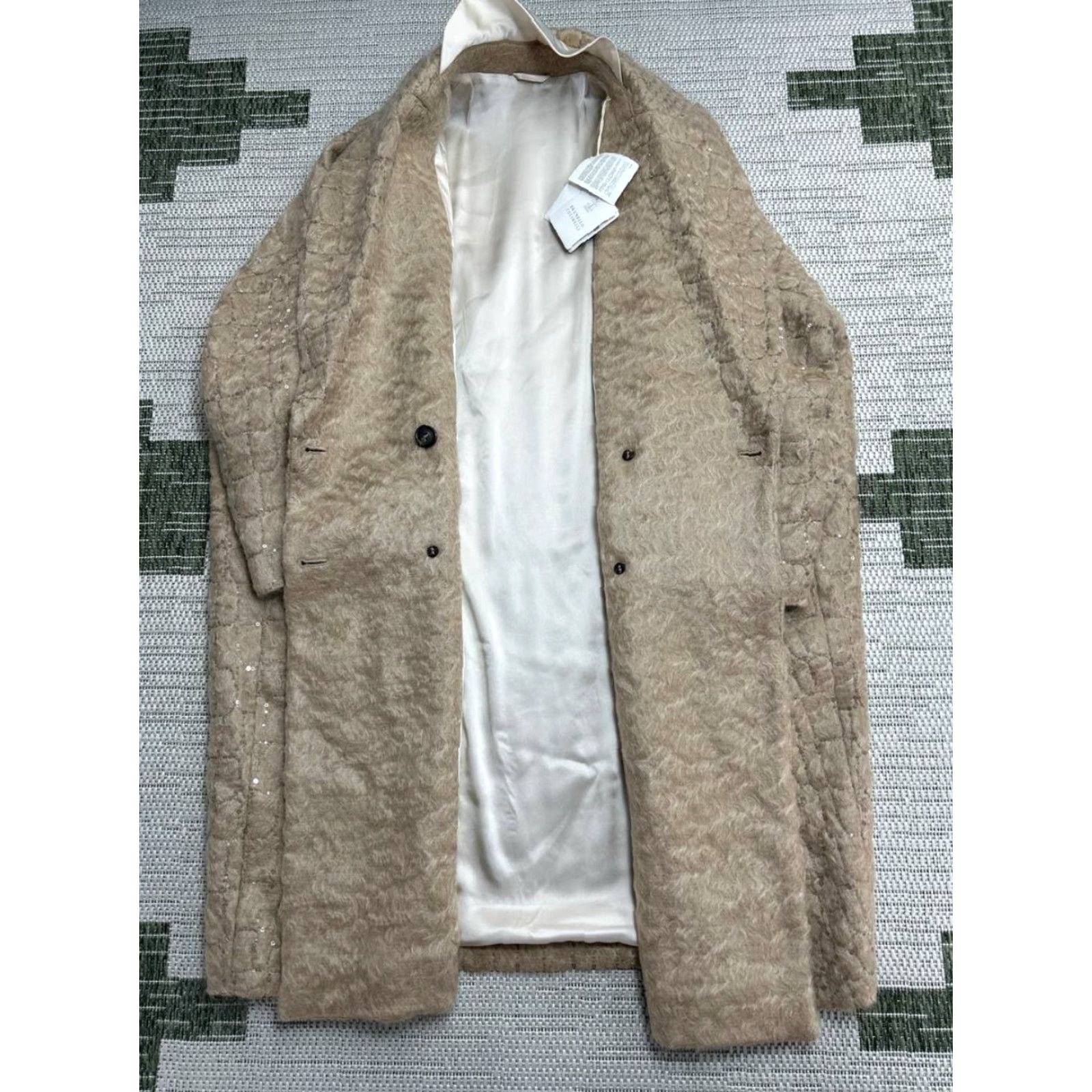 Brunello Cucinelli Brunello Cucinelli Wool Alpaca Croc Jacquard Coat Womens 38 Beige New Size XS / US 0-2 / IT 36-38 - 5 Thumbnail