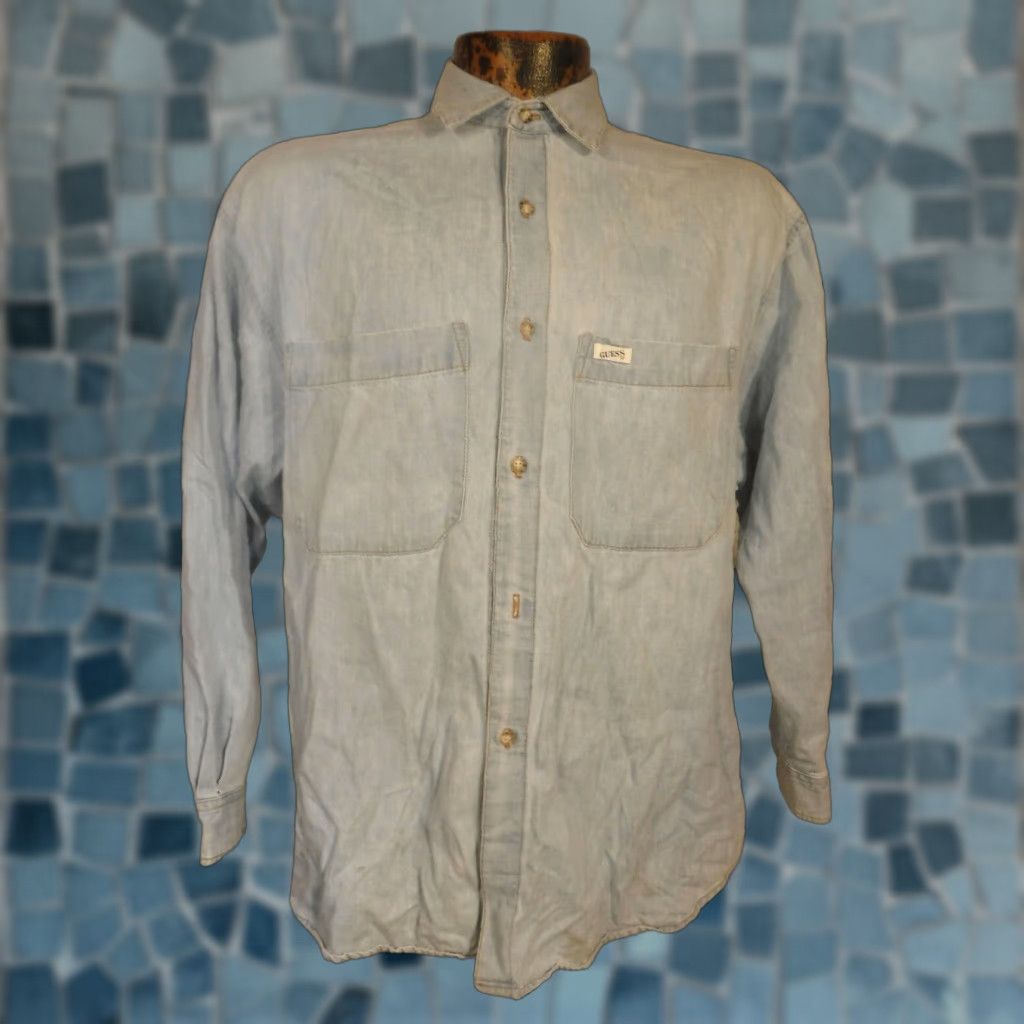 Guess VINTAGE GUESS Cowboy Denim Shirt Adult Small Blue Solid Classic Fit Long Sleeve Mens Size US S / EU 44-46 / 1 - 1 Thumbnail