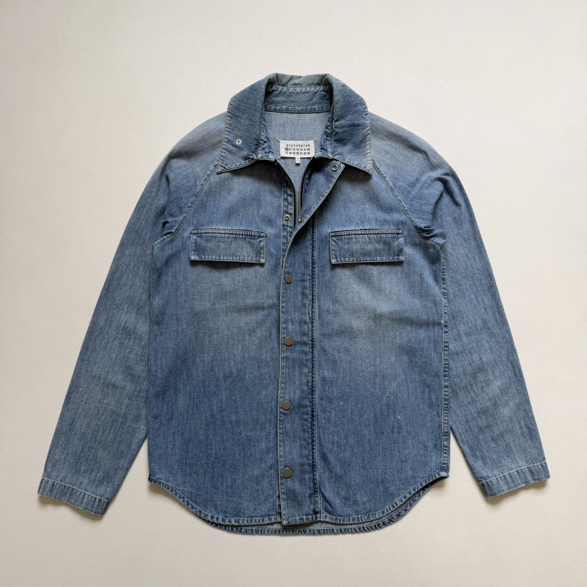 Maison Margiela S/S 19 Washed Blue Zip Denim Utility Shirt Size US M / EU 48-50 / 2 - 1 Thumbnail