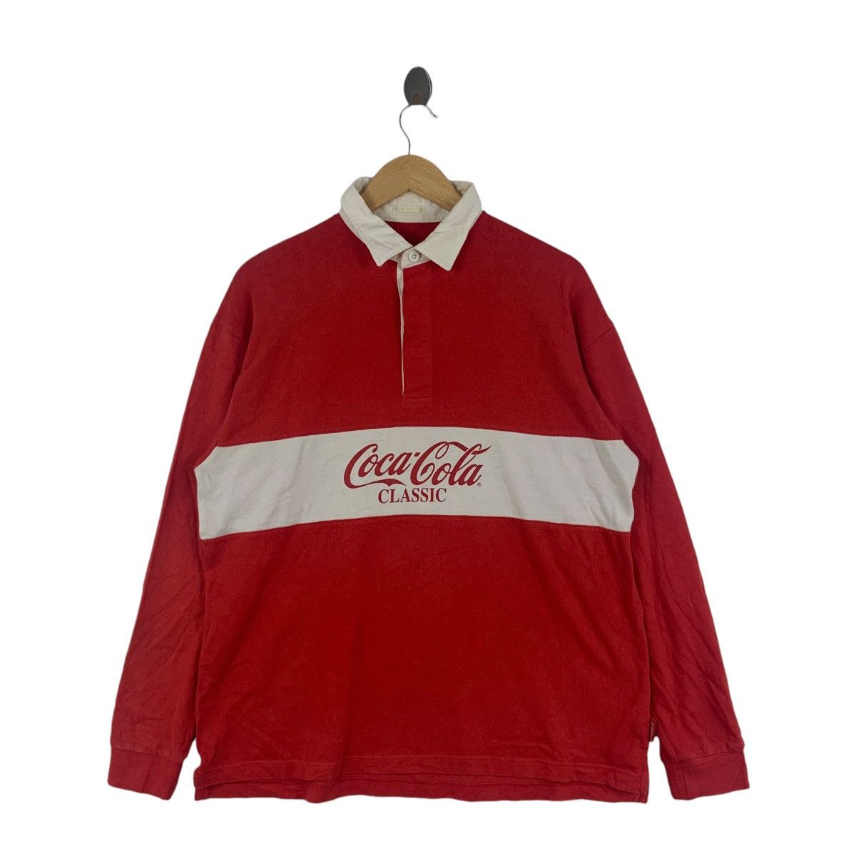 Coca Cola GU x COCA COLA CLASSIC Logo Rugby Polo Tee Shirt Size US L / EU 52-54 / 3 - 1 Thumbnail