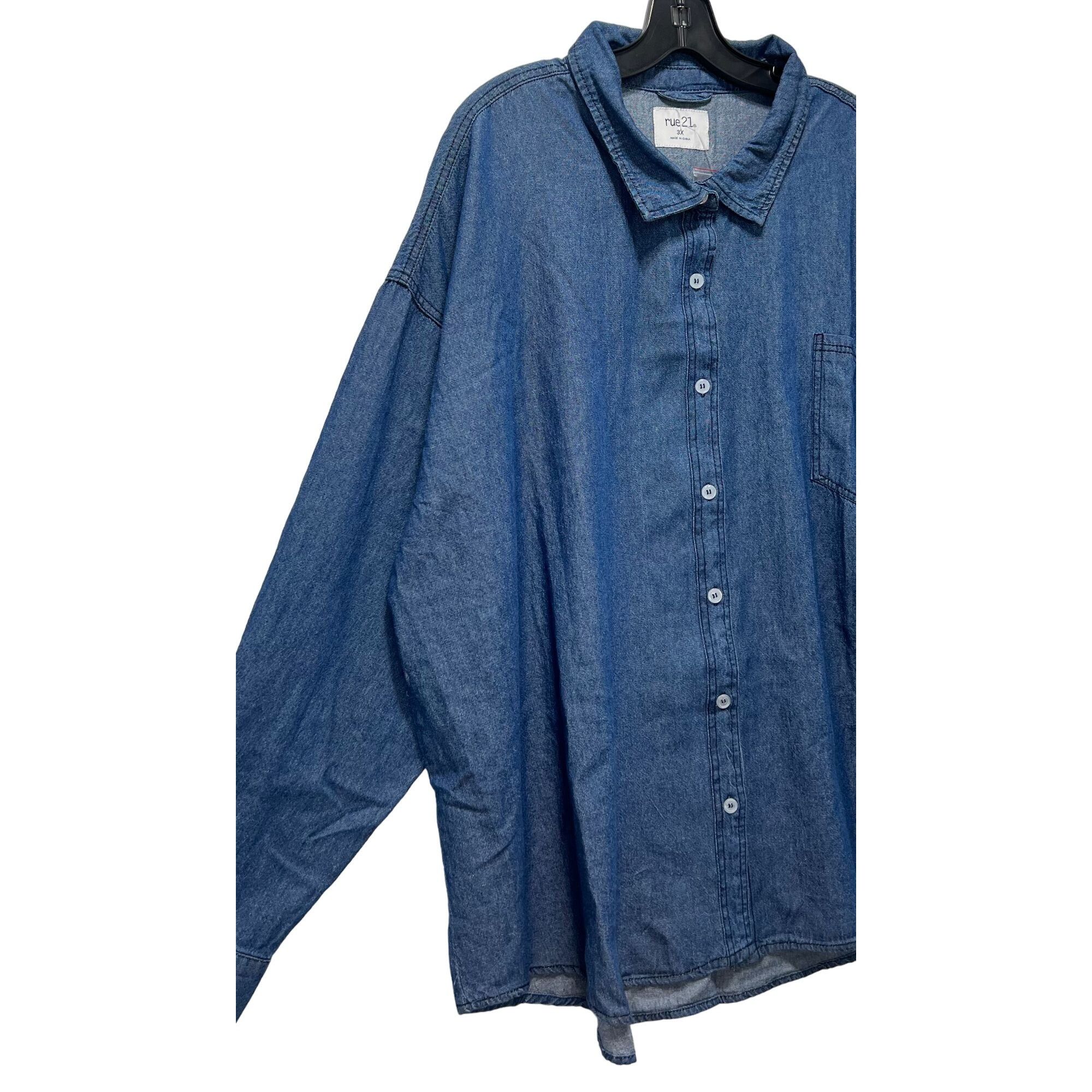 rue21 Rue 21 - Women's Chambray Long Sleeve Button Down Shirt With Size 3XL / US 20-22 - 12 Thumbnail