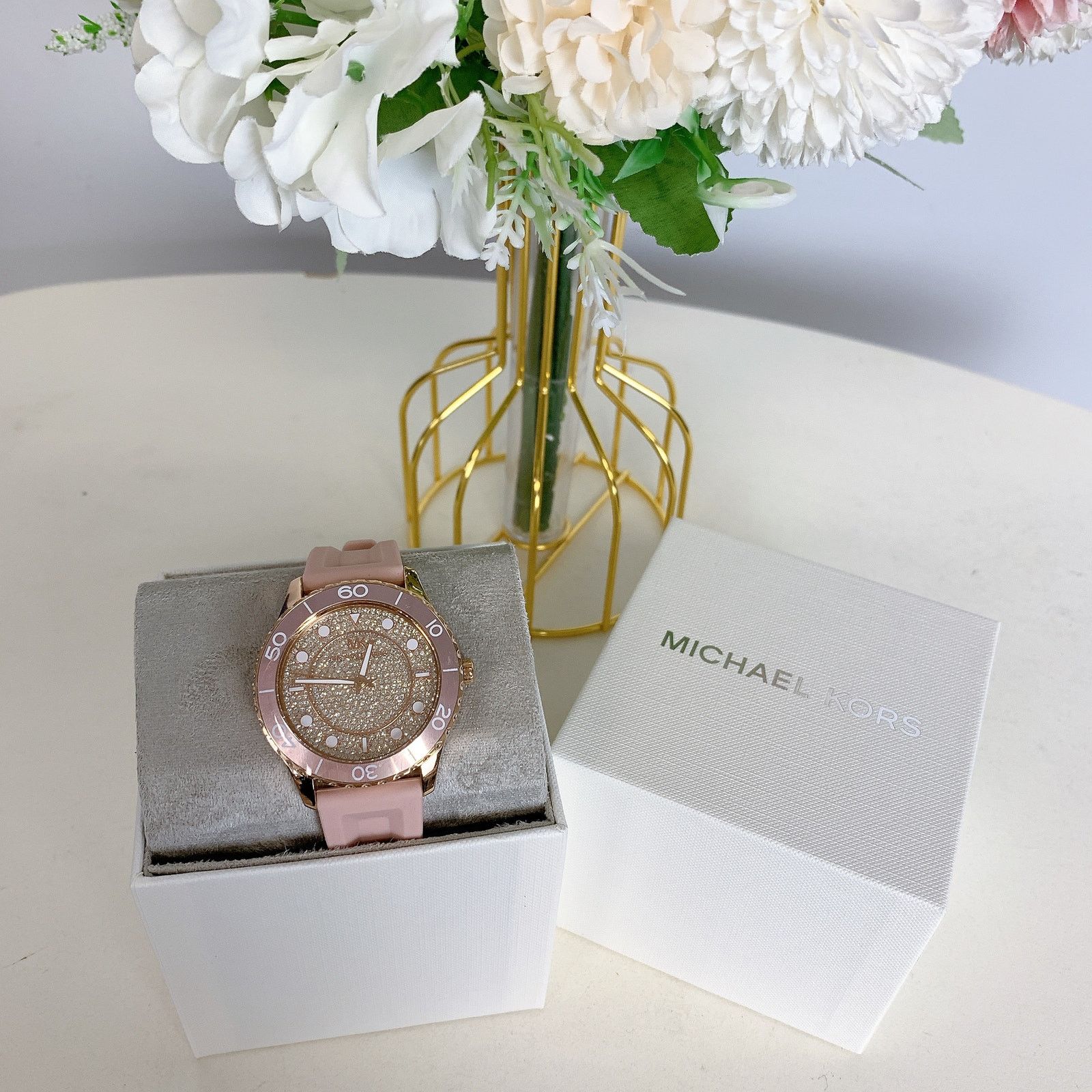 Michael Kors Michael Kors MK6854 Runway Three-Hand Blush Silicone Watch Size ONE SIZE - 4 Thumbnail