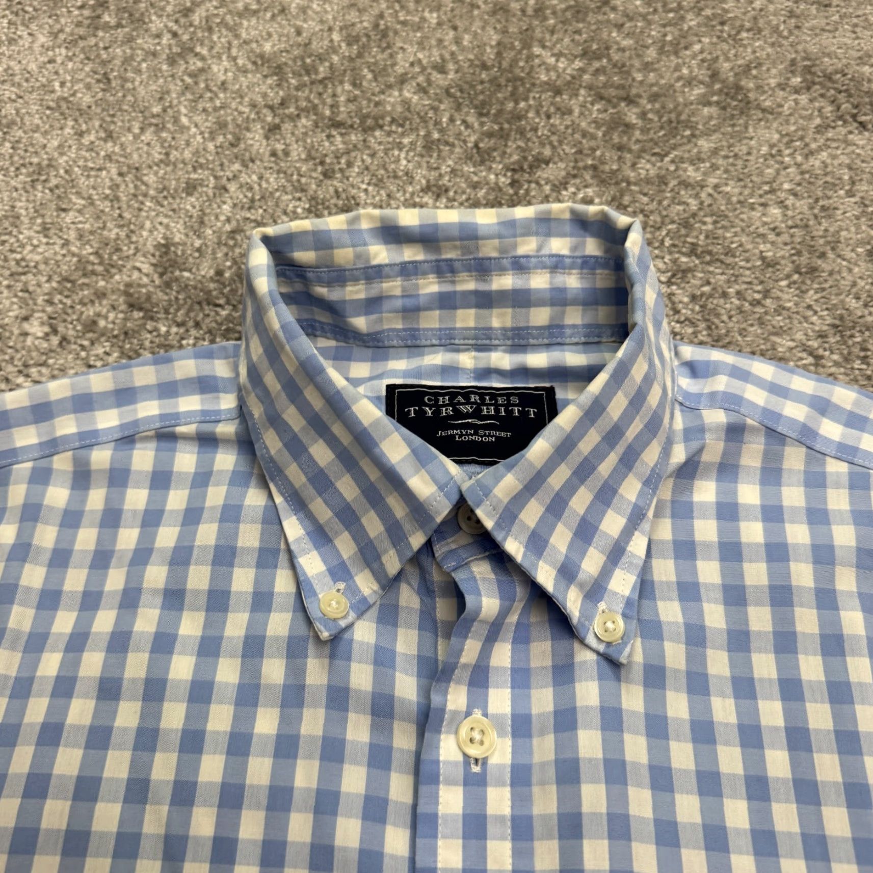 Charles Tyrwhitt Charles Tyrwhitt Dress Shirt Men Adult Medium Blue Check Cotton Button-Down Regular Slim Mens Size 40R - 3 Thumbnail