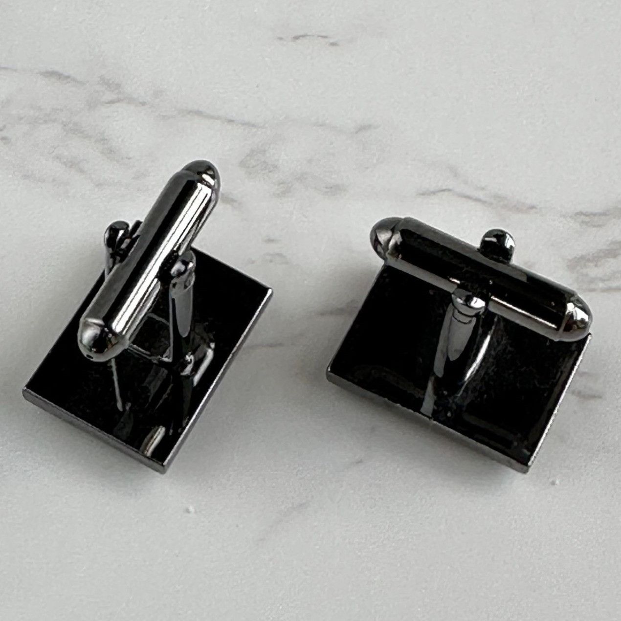 Vintage Gunmetal & Silver Rectangular Stripe Cufflinks For Men Size ONE SIZE - 4 Thumbnail