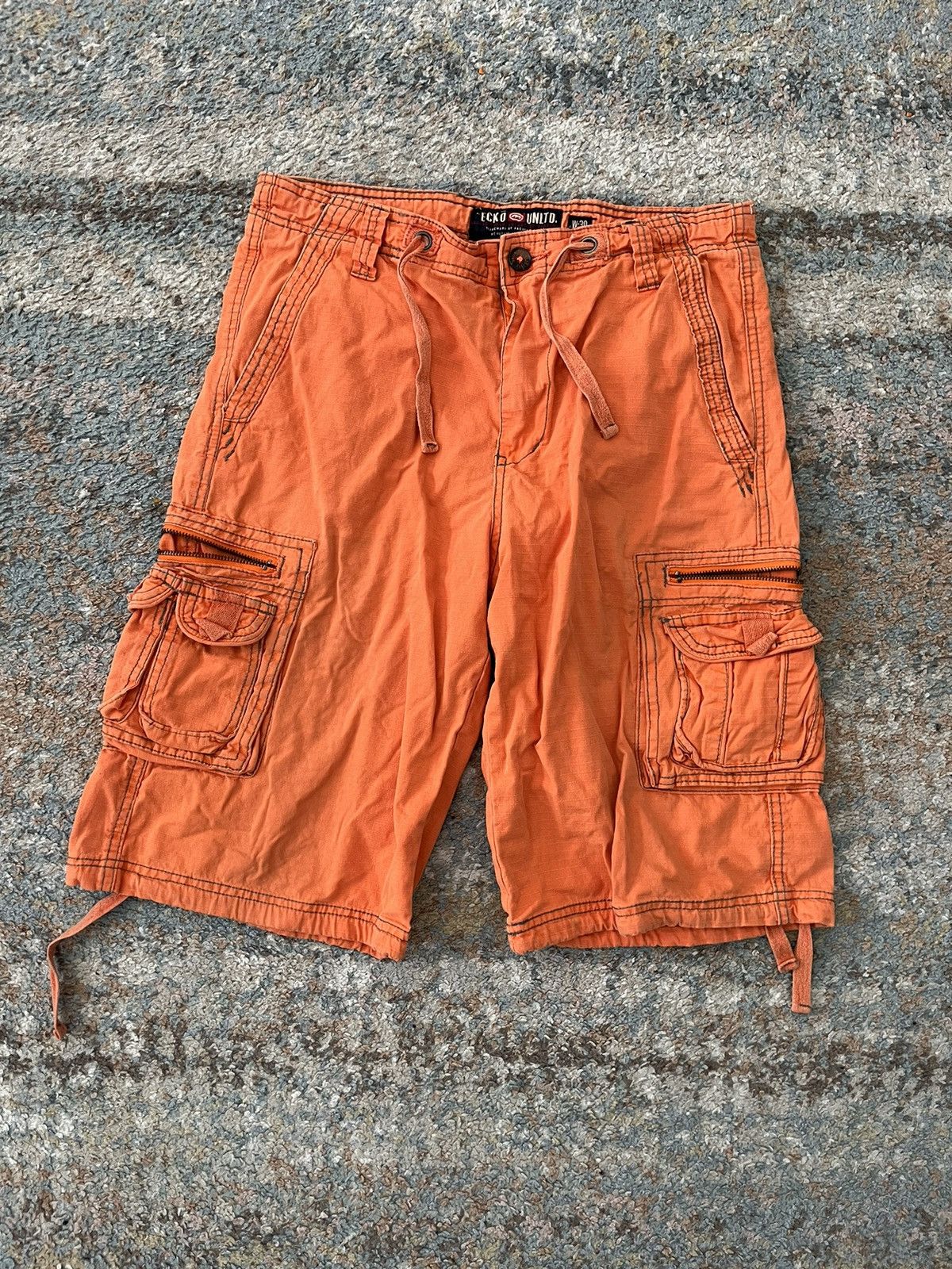 Ecko Unltd. × Rap Tees × Vintage VTG Ecko Unltd Cargo Shorts 32 Orange Military Hip Hop Size US 32 / EU 48 - 1 Thumbnail