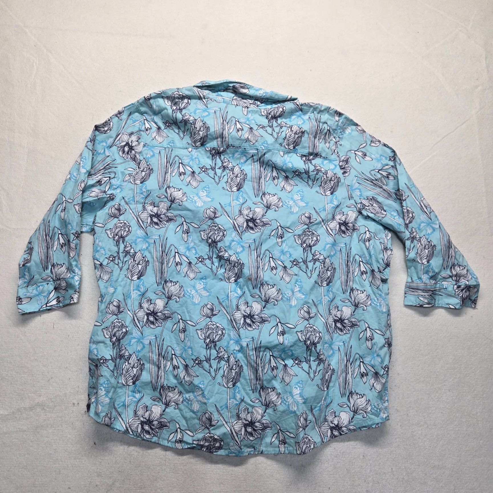 Vintage National Shirt Womens Plus 3X Blue With White Flowers Floral 3/4 Sleeves Button UP Size XXL / US 16-18 / IT 52-54 - 7 Thumbnail