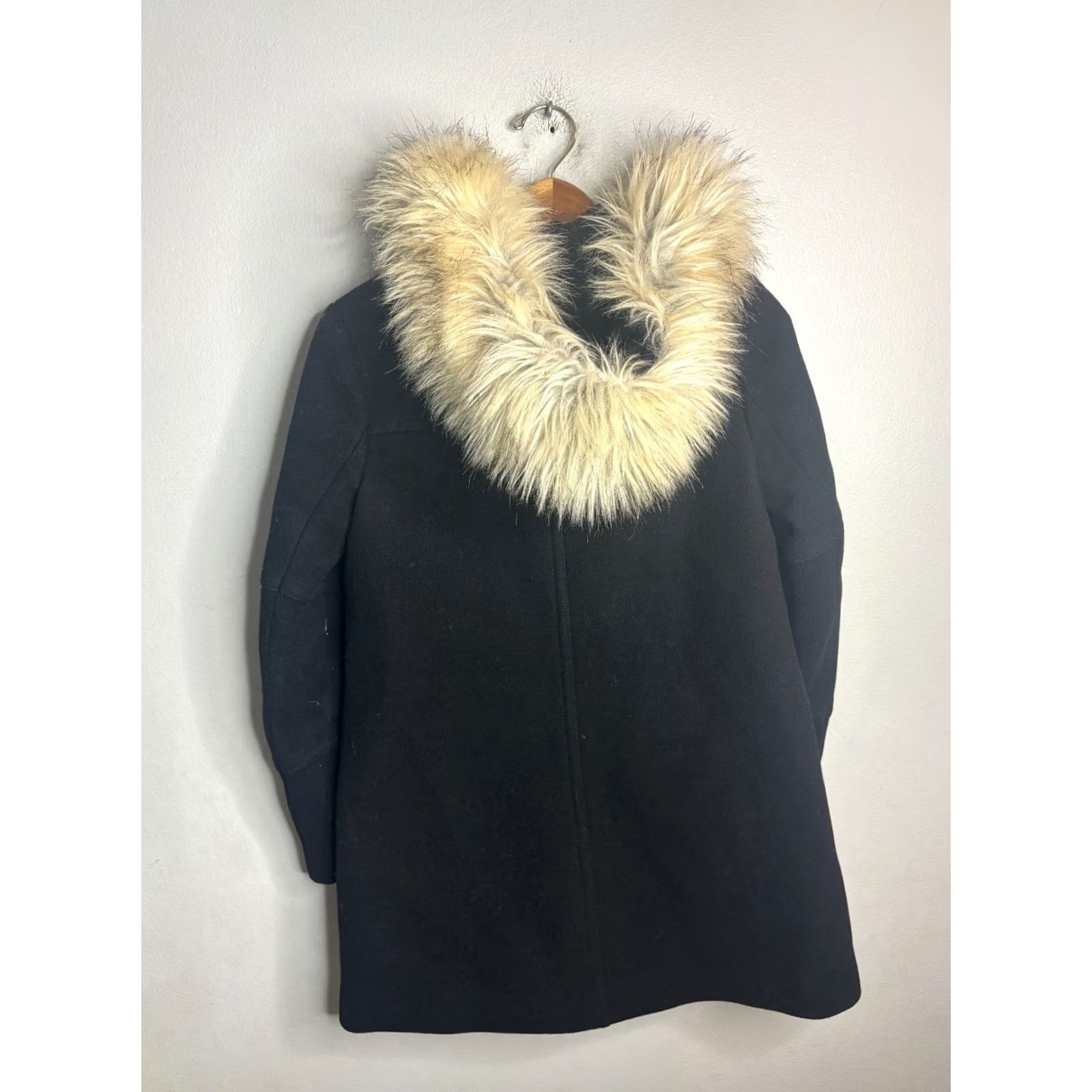 J.Crew J.CREW Womens Coat Parka Wool Faux Fur Hooded Black 00 Classic Make Italian Theme Nello Gori 4451 Size XXS / US 00 / IT 34 - 5 Thumbnail