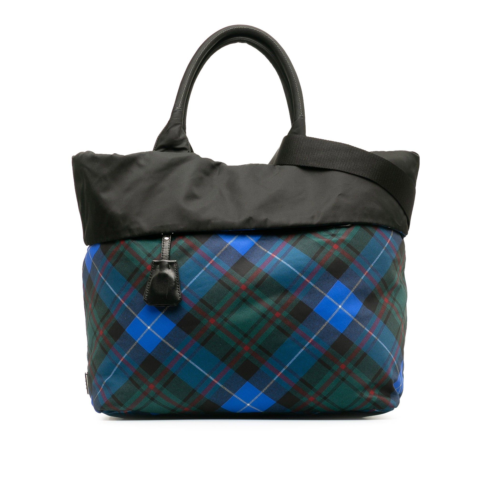 image of Prada Tessuto Stampato Reversible Satchel in Blue, Women's