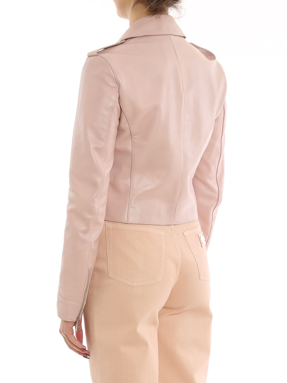 Dolce & Gabbana o1y0825 Leather Biker Jacket in Light Pink Size M / US 6-8 / IT 42-44 - 4 Thumbnail