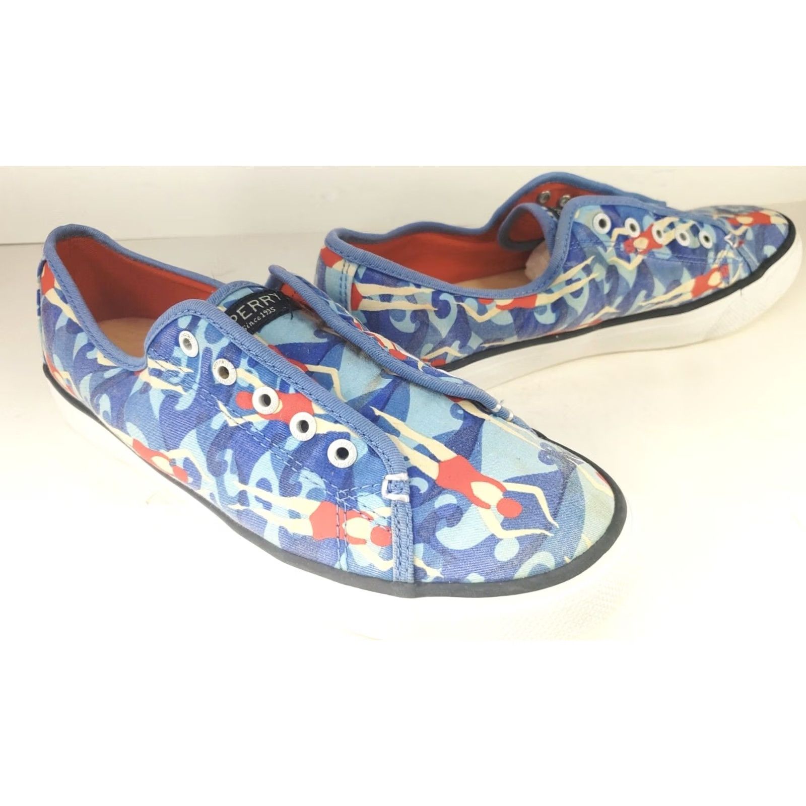 Sperry Sperry Top-Sider Women's Size 9M Sneaker Athletic Swimming Blue Casual Slip On Canvas Rubber Logo Swimmer Pattern Top Sider Size US 9 / IT 39 - 2 Thumbnail