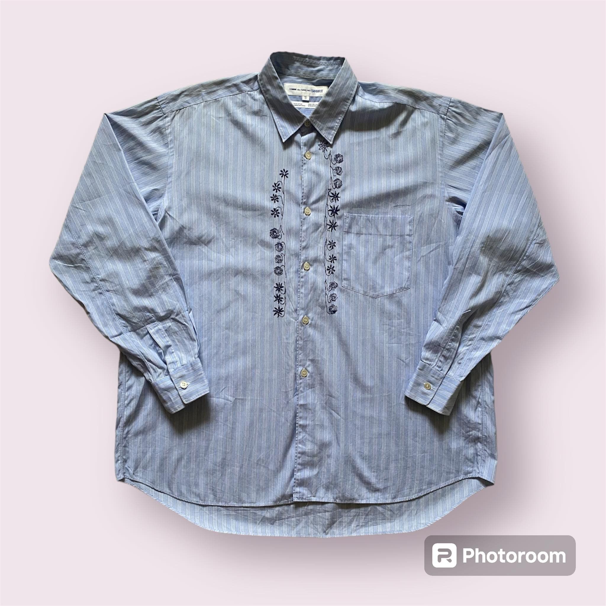 Pre-owned Comme Des Garcons X Vintage Comme Des Garcons Button Up Striped Shirt Fw01 In Blue