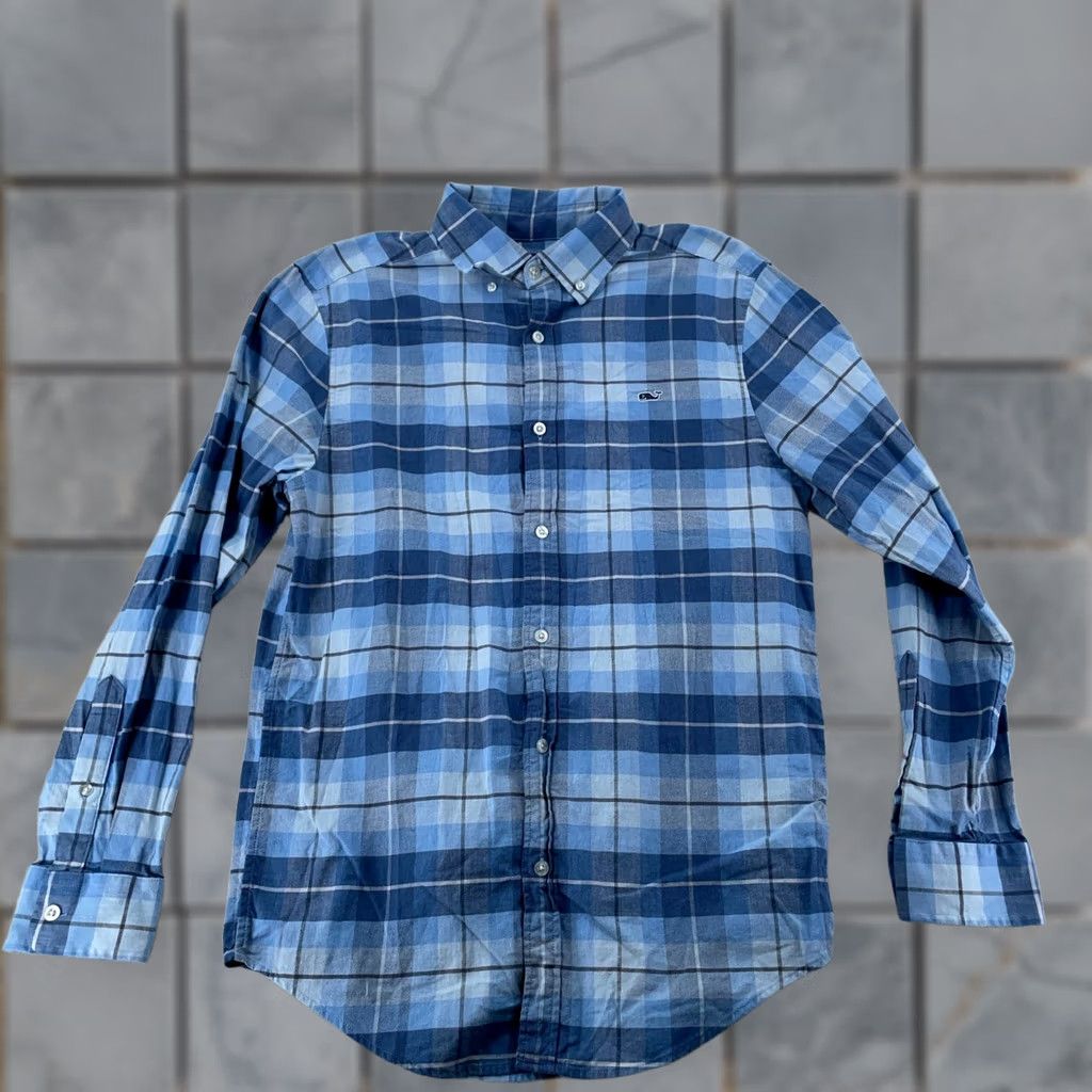 Vineyard Vines Vineyard Vines Whale Shirt Mens Small Blue Plaid Stretch Button-Down Collar Shirt Size US S / EU 44-46 / 1 - 1 Thumbnail