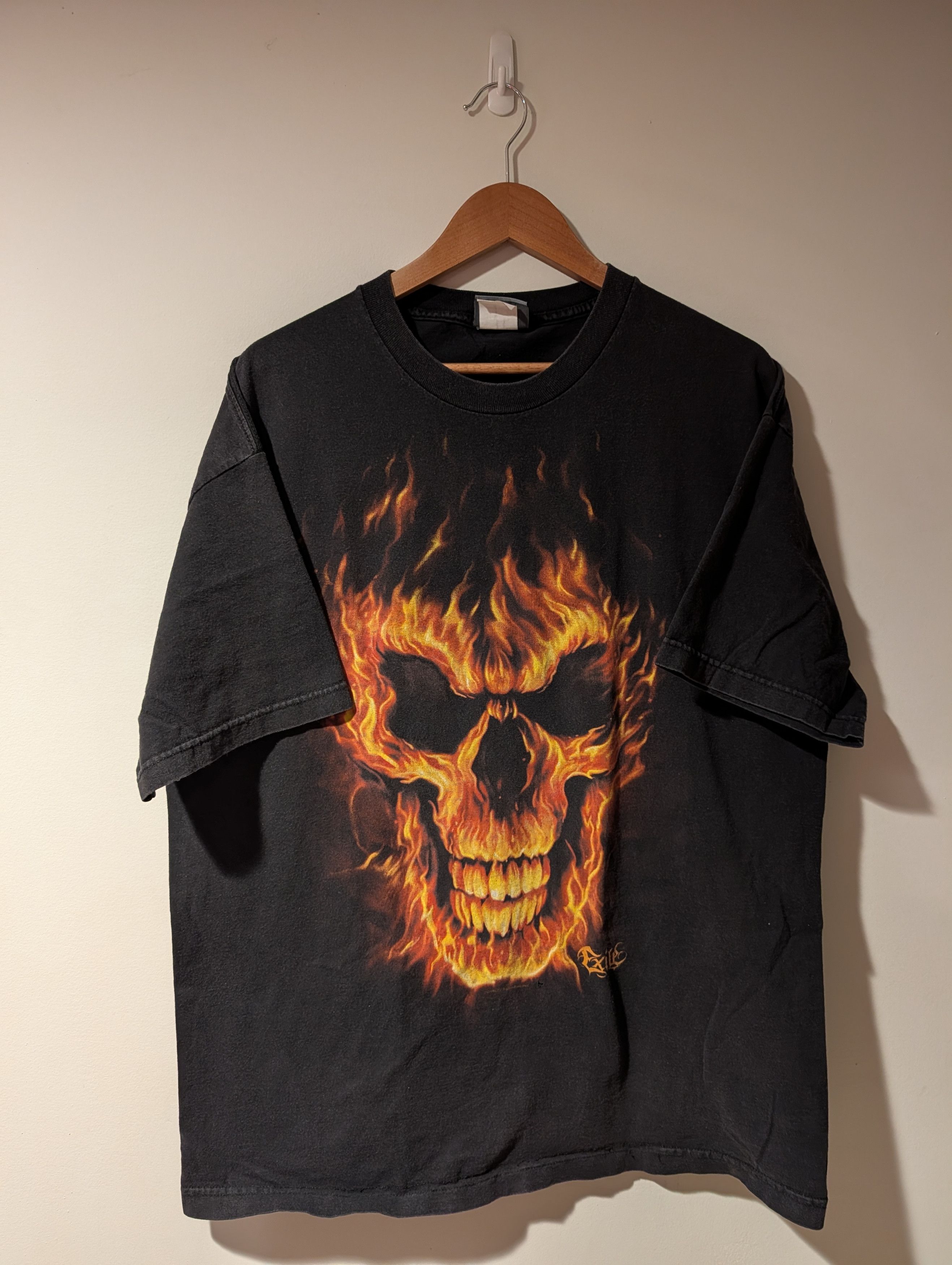 Liquid Blue Exile Flaming Skull Skeleton Rib Cage Vintage Goth T-Shirt Size US XL / EU 56 / 4 - 1 Thumbnail