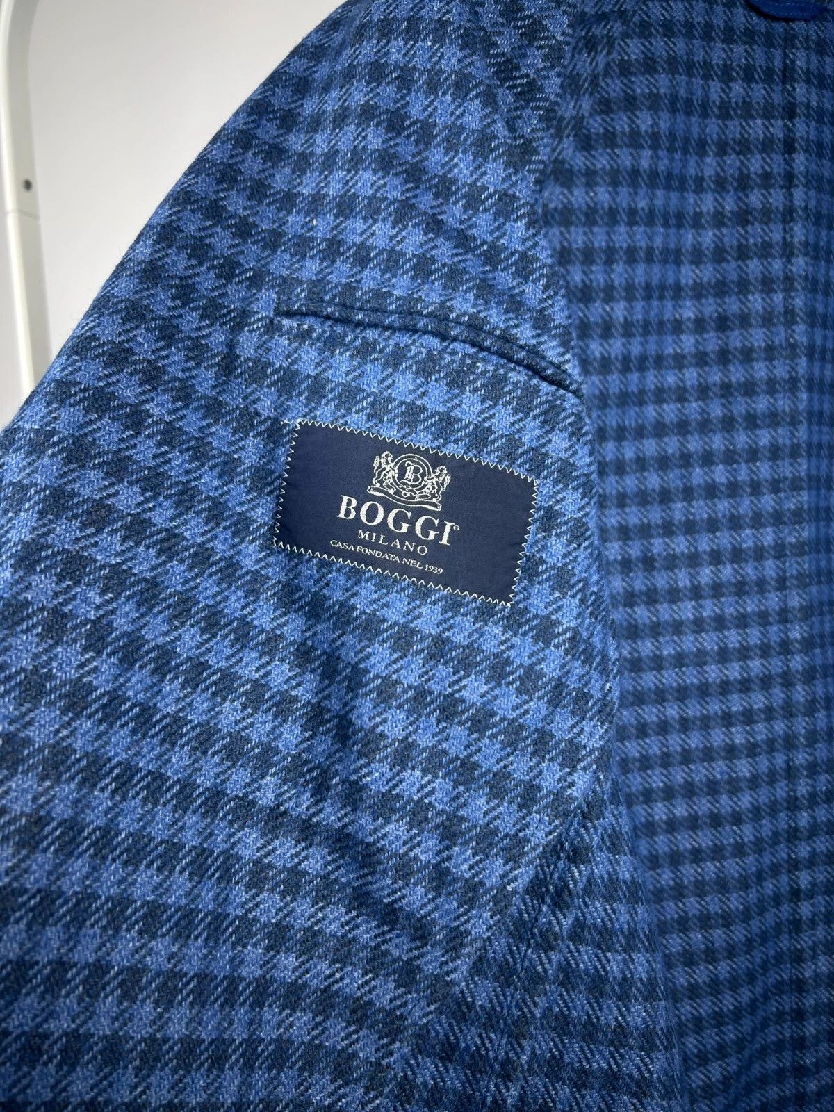 Boggi Milano Check Unlined Wool Blend Patch Pocket Blazer