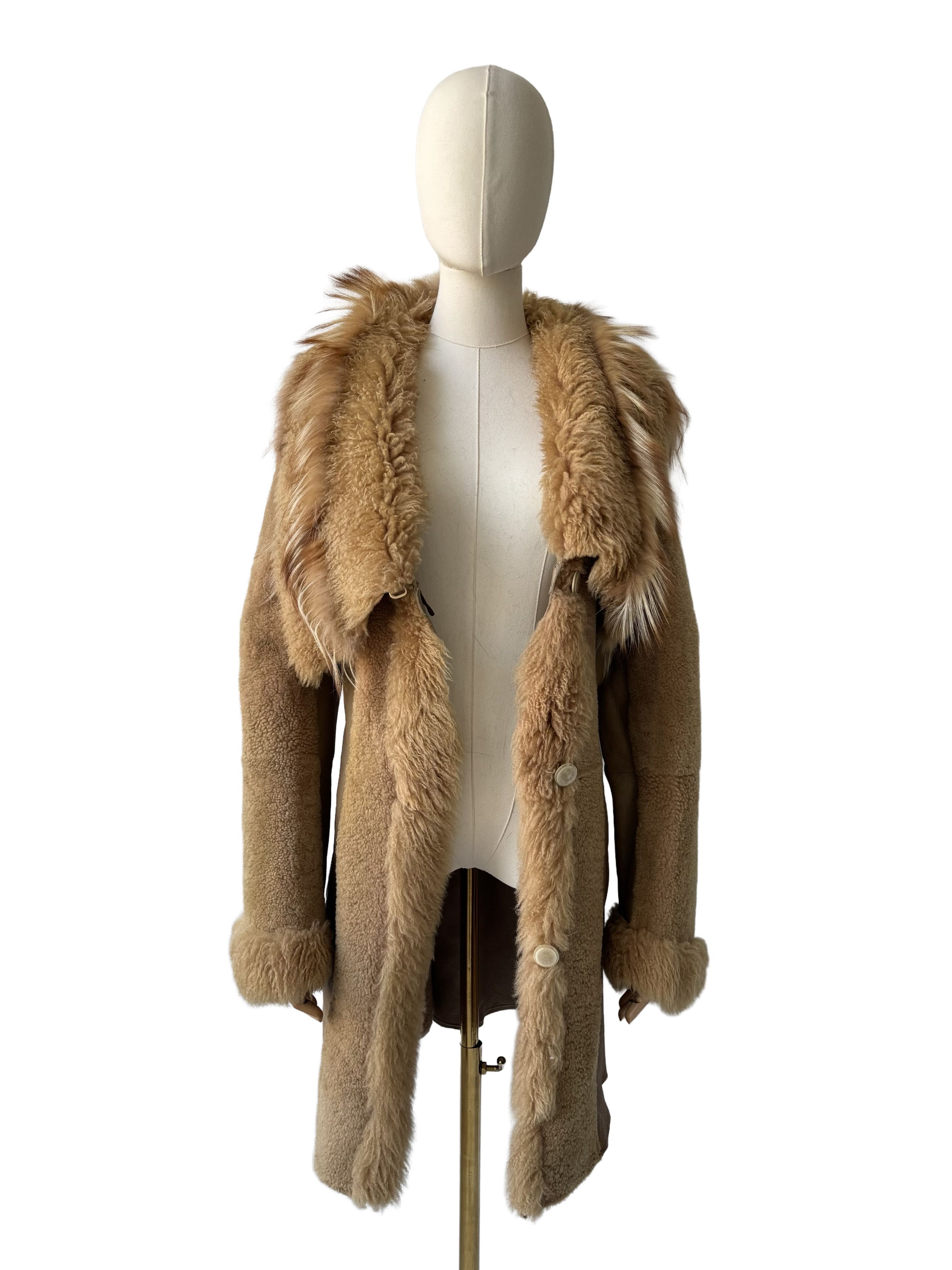 Vintage Vintage Beige Sheepskin Leather Coat Shearling Long Fur Trim Size M / US 6-8 / IT 42-44 - 3 Thumbnail