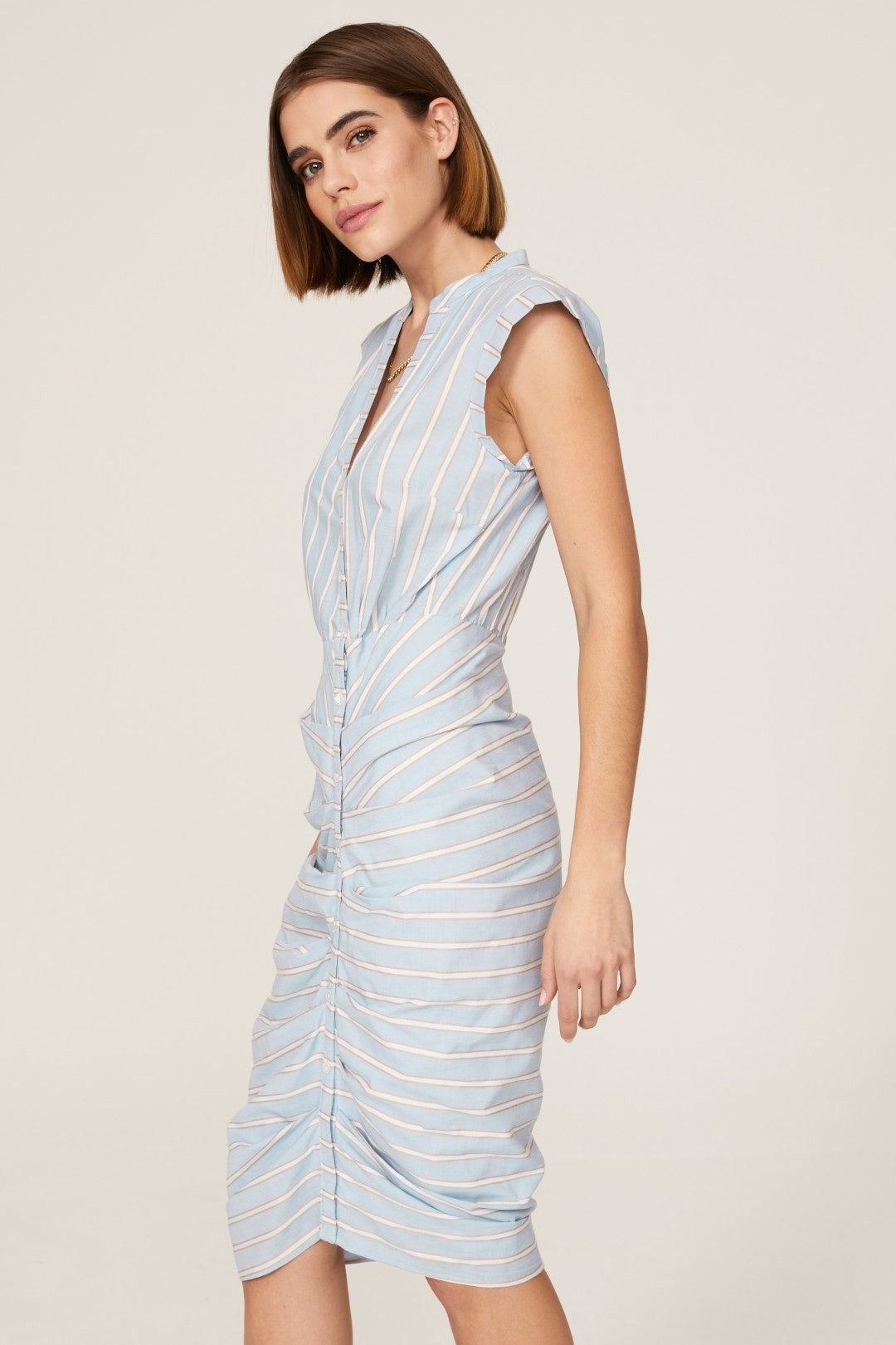 Veronica Beard Veronica Beard Blue White Striped Ruched Shirt Dress​ Size M / US 6-8 / IT 42-44 - 2 Thumbnail