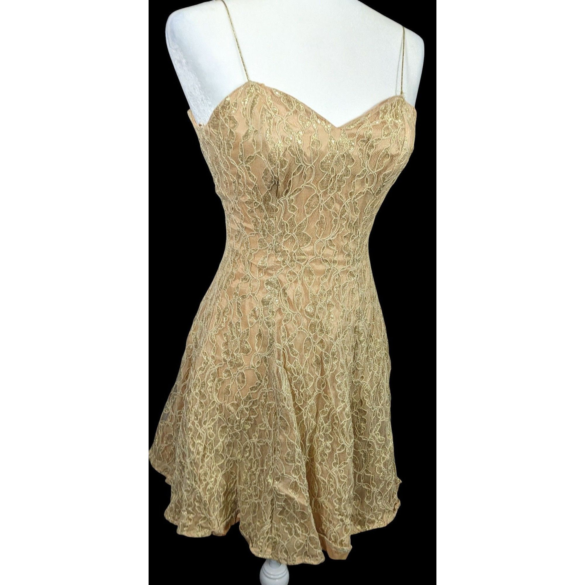 Other Vintage 90s Frederick's Of Holly Wood Gold Lace Dress Size S / US 4 / IT 40 - 2 Thumbnail