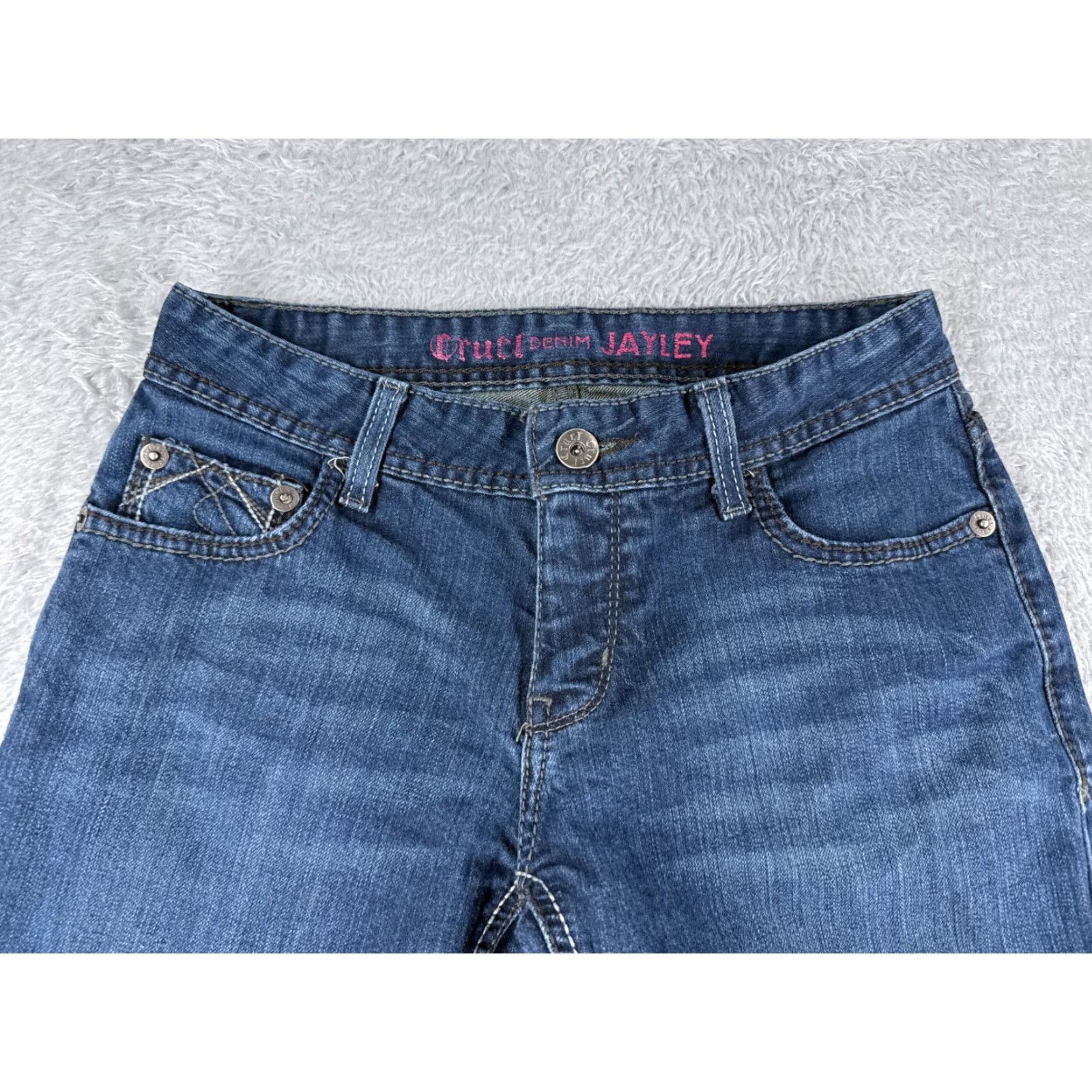 Vintage Cruel Girl Jeans Womens Bootcut Denim Blue 27x28 5-Pocket Embroidered Stretch Regular Inseam 28 Closure Zip Size 27" / US 4 / IT 40 - 4 Thumbnail