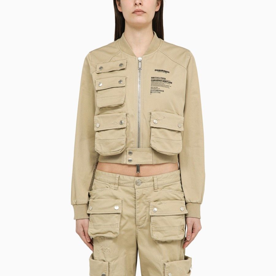 Dsquared2 o1d2blof0824 Cotton Multi-pocket Bomber Jacket in Beige Size S / US 4 / IT 40 - 1 Thumbnail