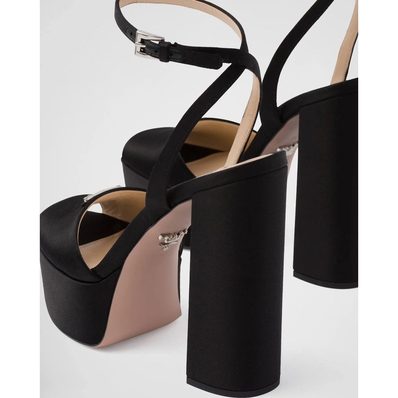 Prada Prada 135mm Black Satin Logo Platform Sandal Ankle 41.5 Size US 11.5 / IT 41.5 - 12 Thumbnail