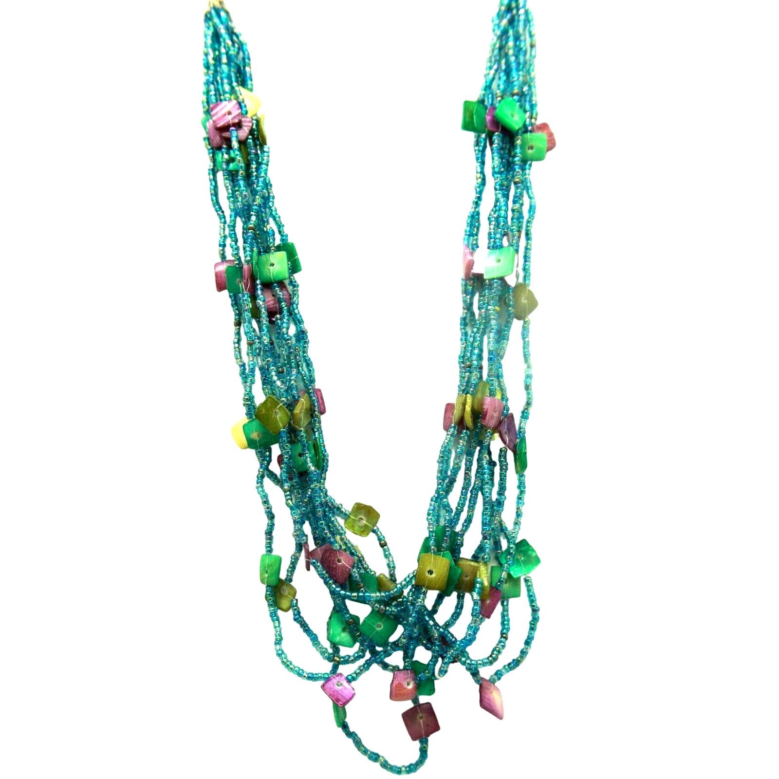 Other Multi Strand Blue Bead Necklace Green Purple Blue Shells 20" Size ONE SIZE - 1 Thumbnail