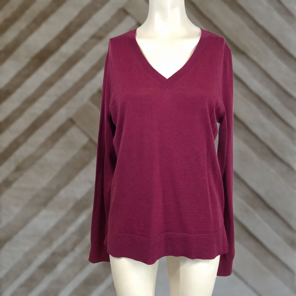 Vintage KATHERINE BARCLAY Women's M Merino Wool V Neck Long Sleeve Sweater Burgundy Size M / US 6-8 / IT 42-44 - 1 Thumbnail