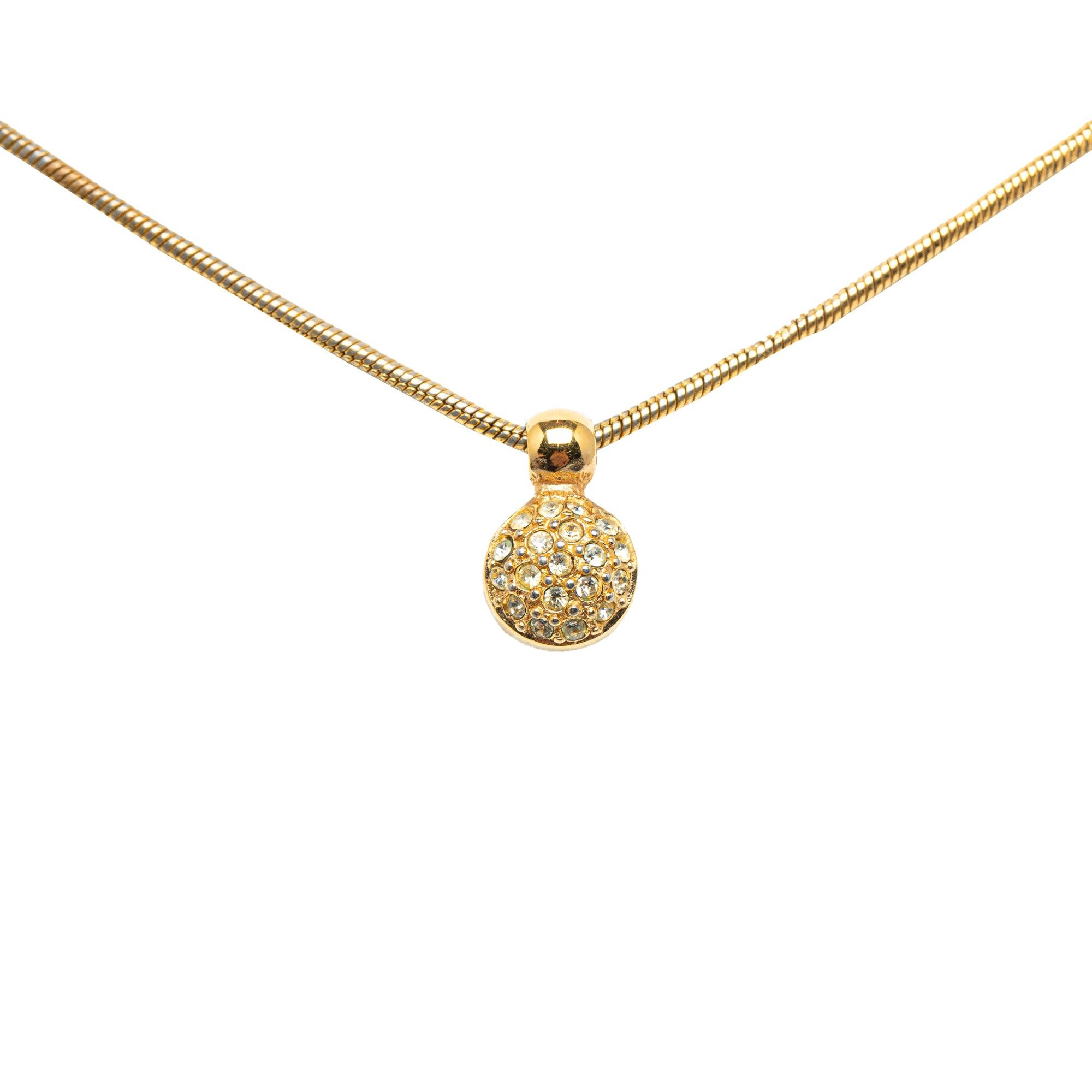 image of Dior Rhinestone Pendant Necklace Costume Necklace in Gold, Women's