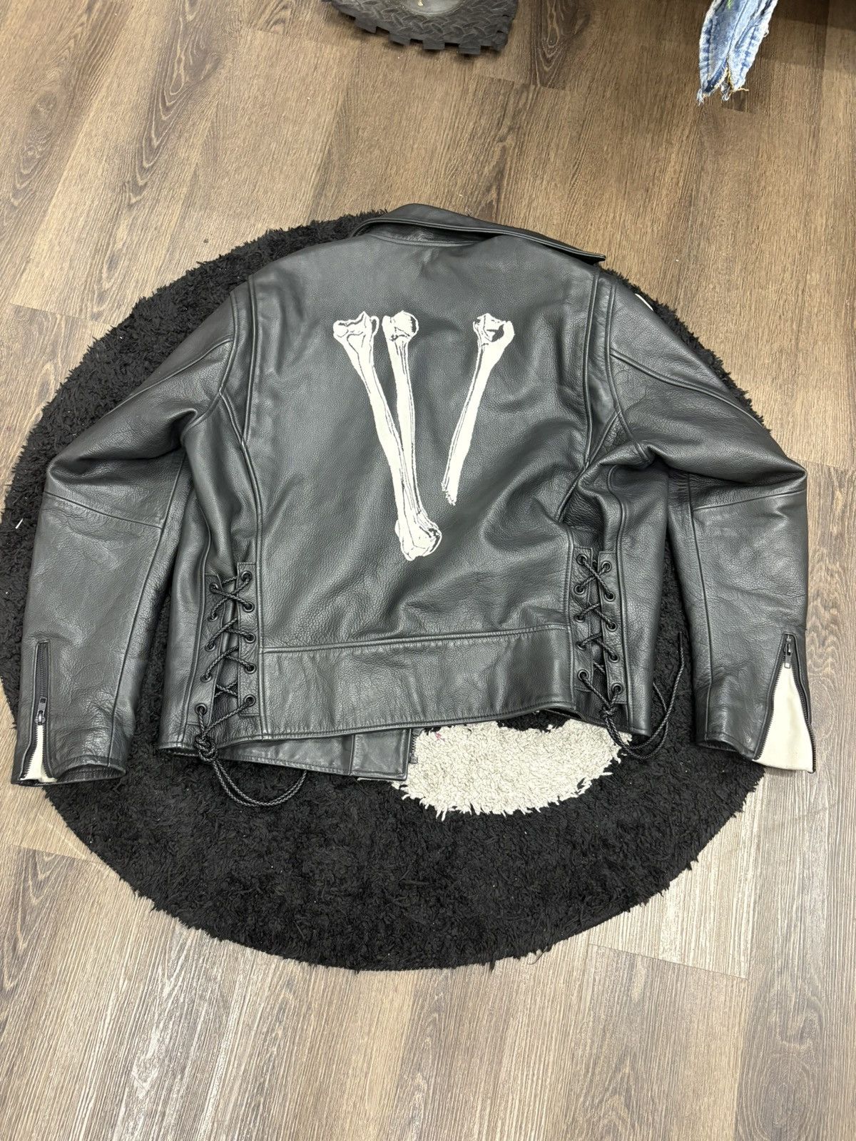 Vlone X Neighborhood Leather Skeleton Biker Jacket
