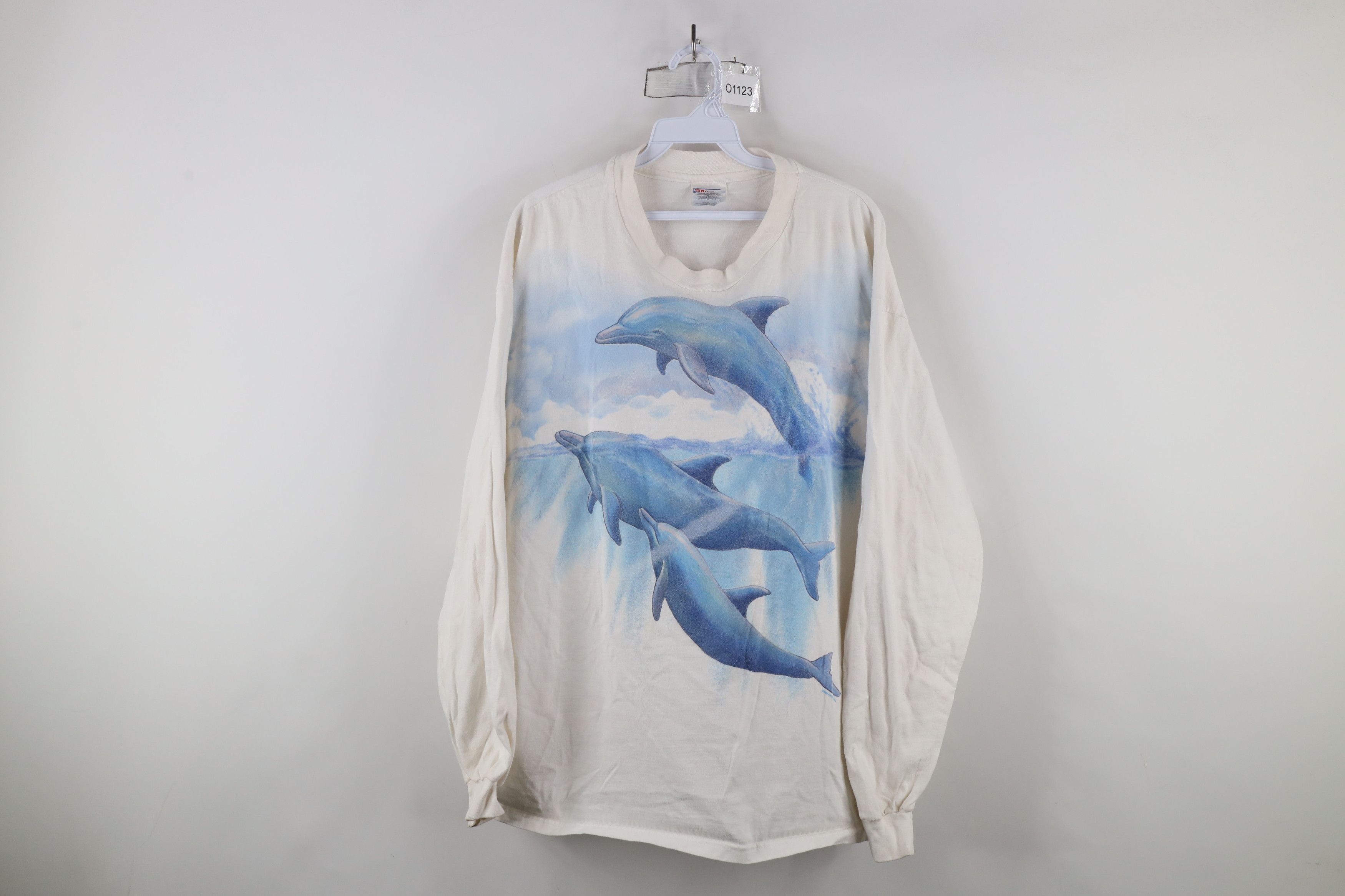 Vintage Vintage 90s Streetwear Over Print Long Sleeve T-Shirt White Size US XL / EU 56 / 4 - 1 Thumbnail