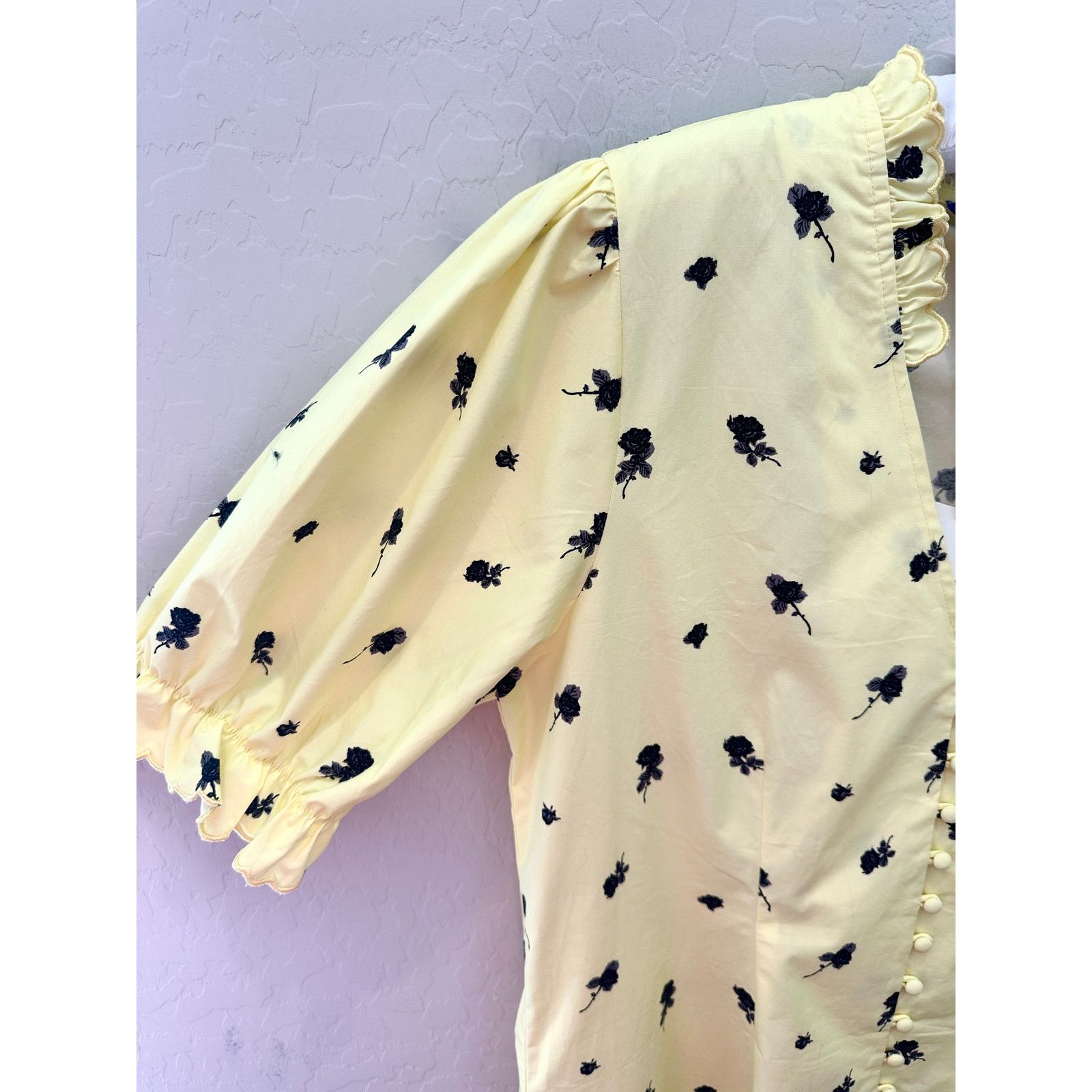 Free People FREE PEOPLE Tuva Yellow Floral Puff Sleeve Midi Dress Size M / US 6-8 / IT 42-44 - 3 Thumbnail