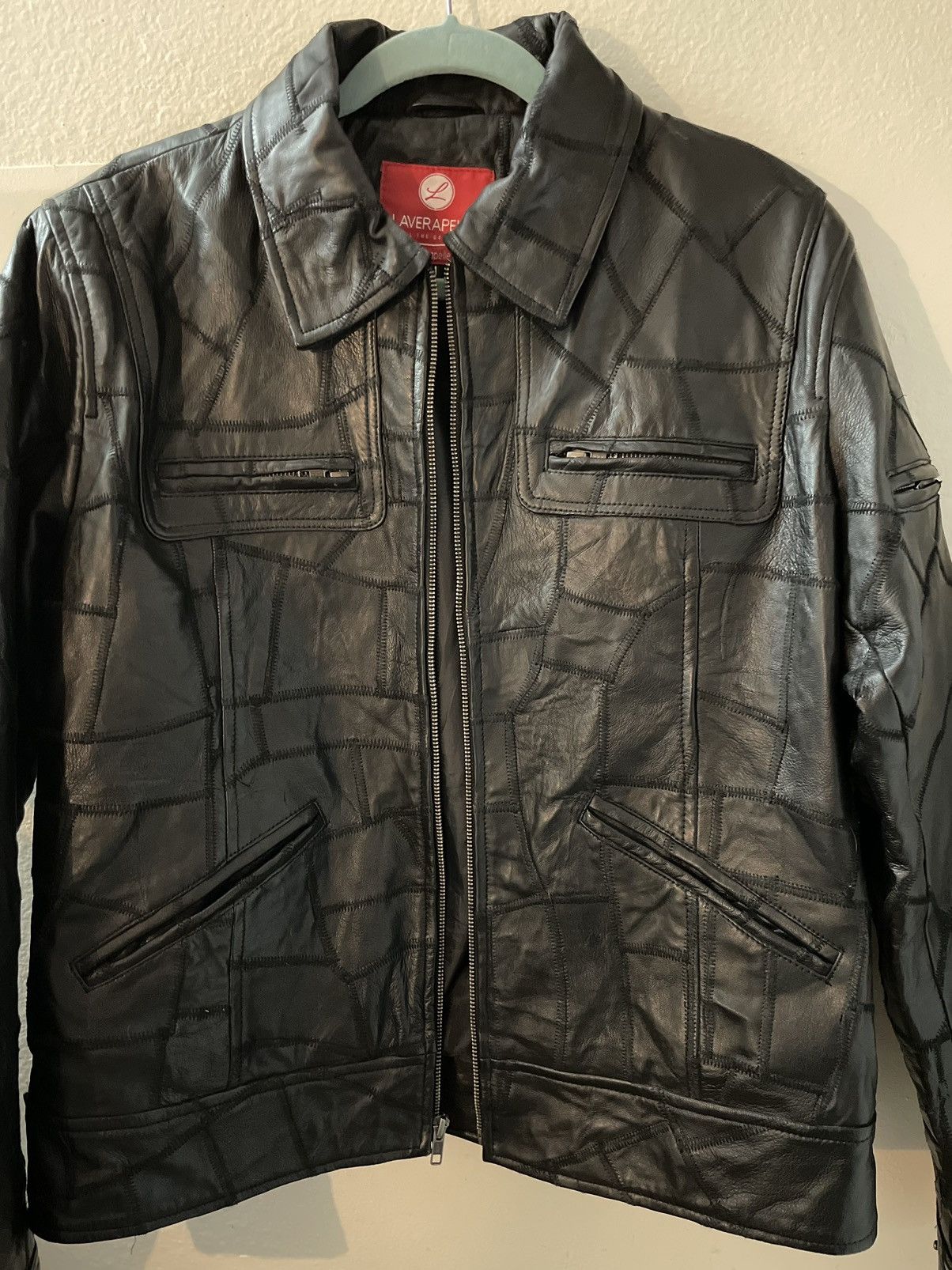 image of Vera Pelle “Scab” Leather Jacket in Black, Men's (Size Medium)