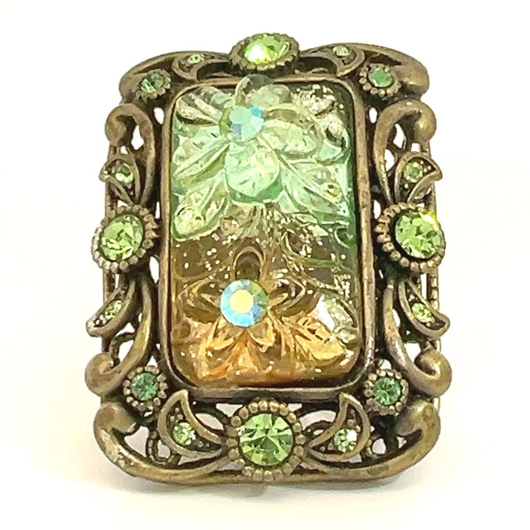 & Other Stories Vintage Green Blue Rhinestone Ring Huge Molded Flower Center Size ONE SIZE - 6 Thumbnail