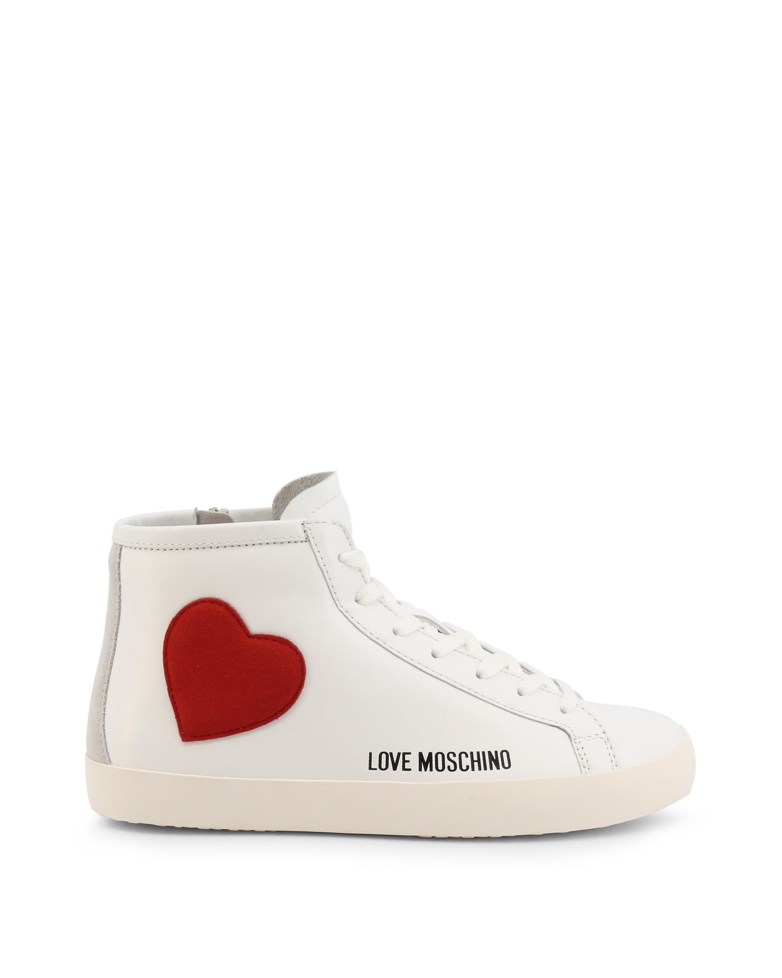 image of Moschino Embroidered Leather Sneakers With Side Zip in White, Women's (Size 10)